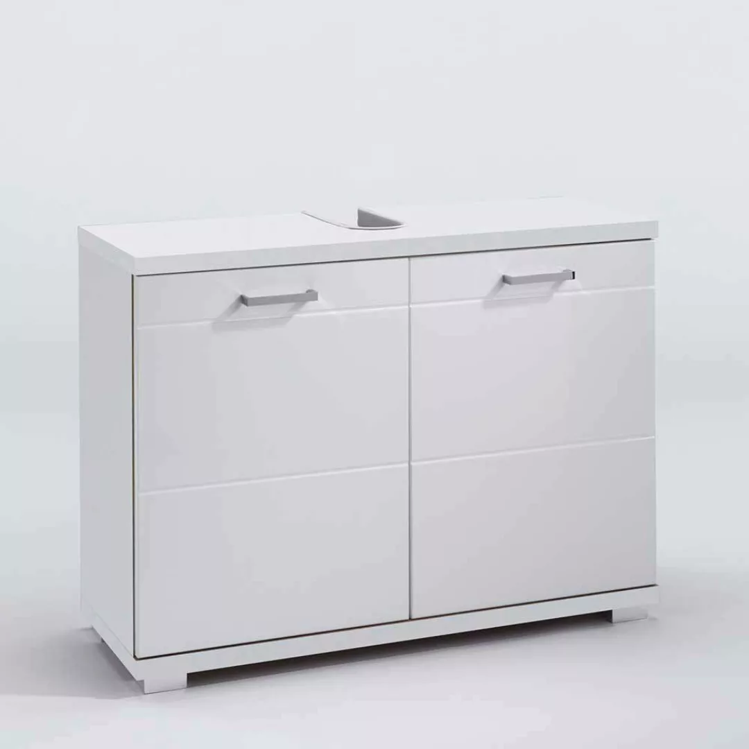 Weißer Waschbeckenschrank mit zwei Drehtüren Hochglanz Front günstig online kaufen