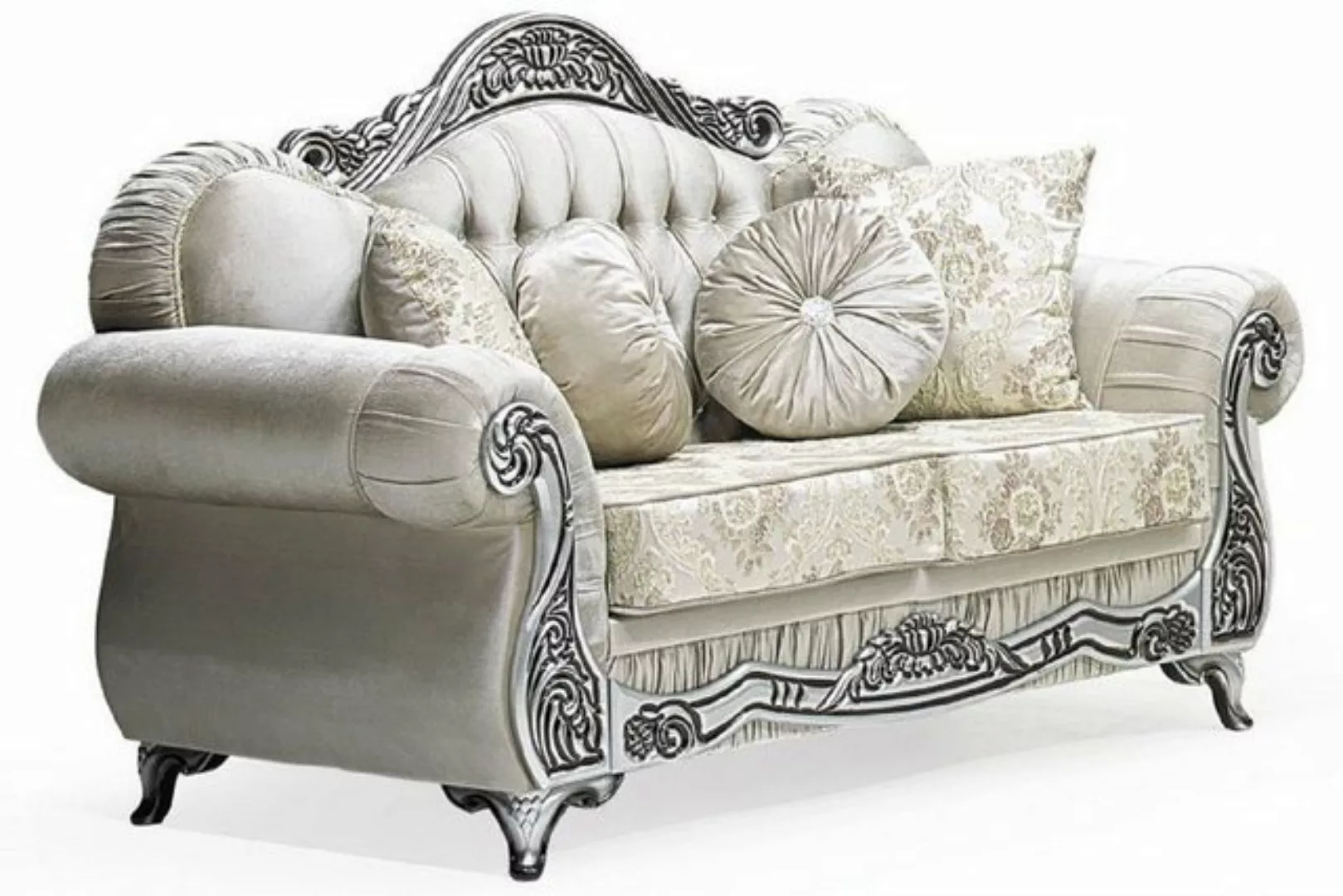 Casa Padrino Sofa Casa Padrino Luxus Barock 2er Sofa Grau / Creme / Silber günstig online kaufen