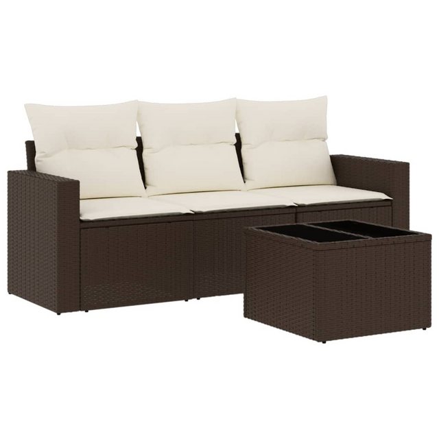 vidaXL Sofaelement 4-tlg. Garten-Sofagarnitur mit Kissen Braun Poly Rattan günstig online kaufen