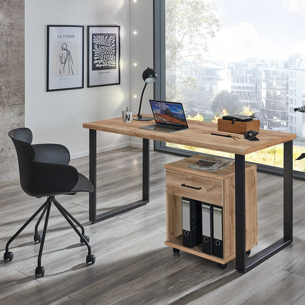 Büromöbel Set 2-teilig HILLSTON-43 mit 159cm Schreibtisch in Plankeneiche günstig online kaufen