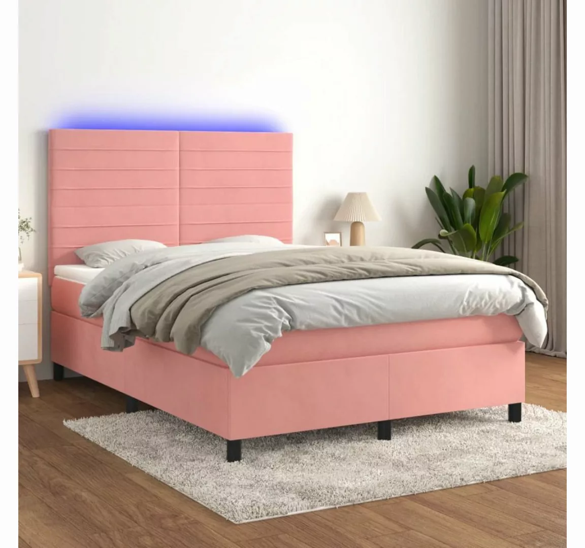 vidaXL Boxspringbett Boxspringbett mit Matratze & LED Samt (140 x 200 cm, R günstig online kaufen