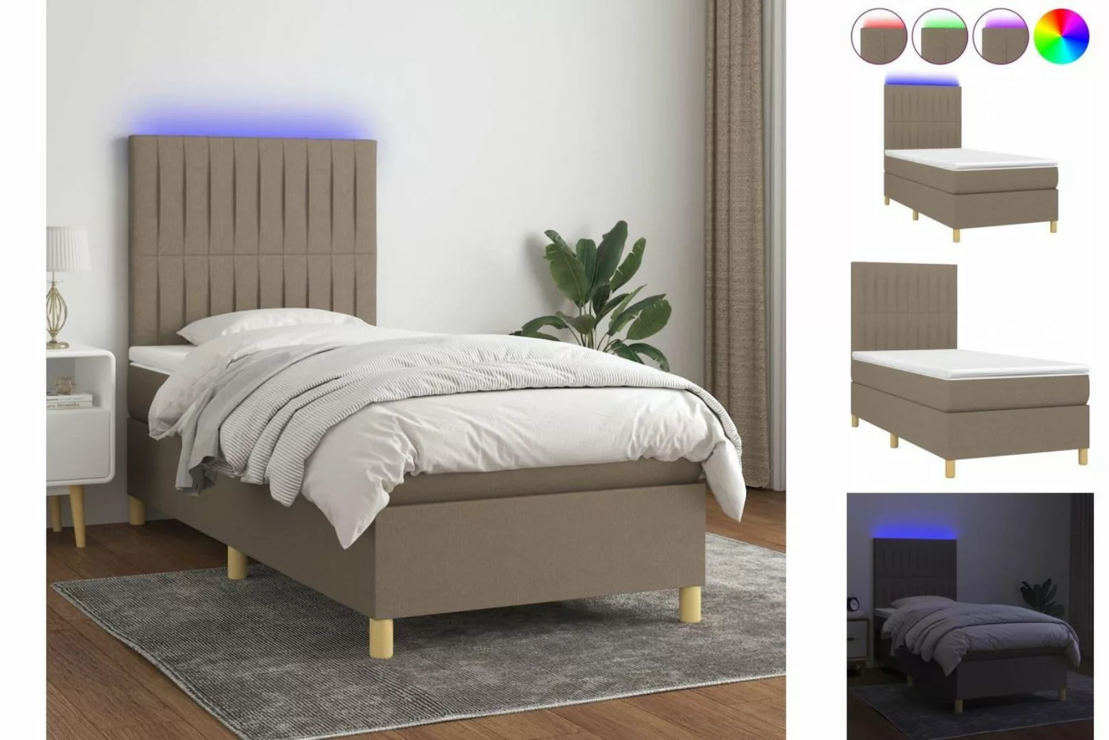 vidaXL Boxspringbett Boxspringbett mit Matratze LED Taupe 80x200 cm Stoff B günstig online kaufen