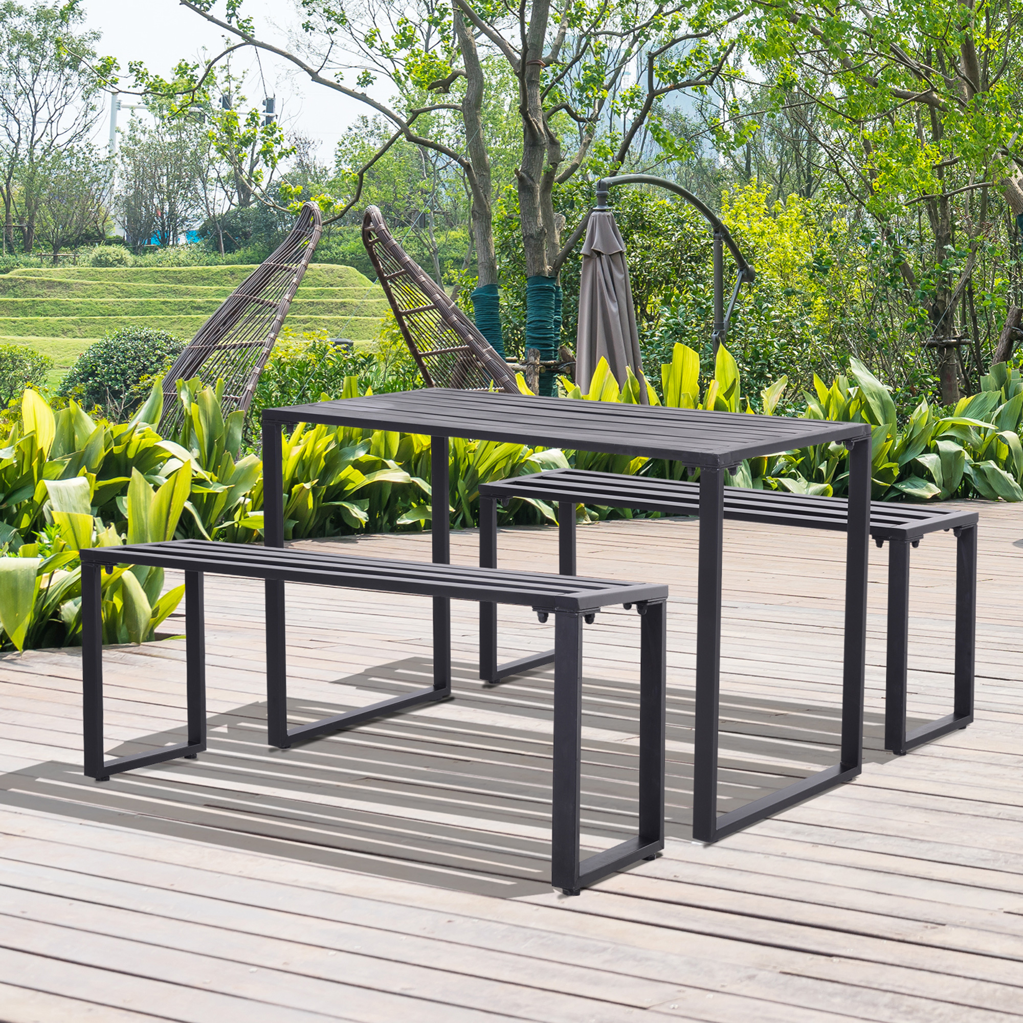 Outsunny Outdoor Möbelset Festgarnitur 3-tlg. Sitzgruppe Gartengarnitur 1 x günstig online kaufen