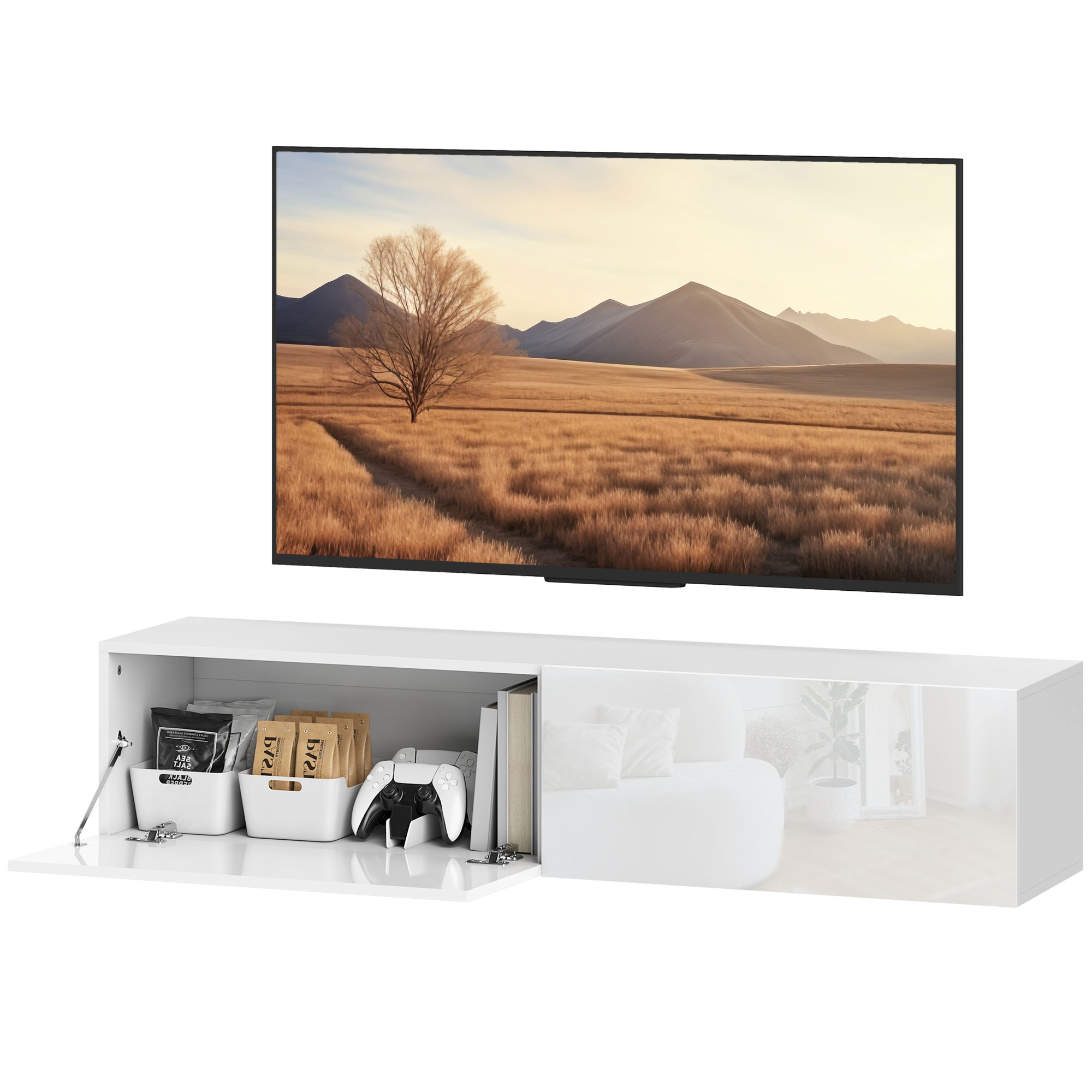 HOMCOM TV Schrank hängend TV Board für Fernseher bis zu 65 Zoll 140 cm Lowb günstig online kaufen