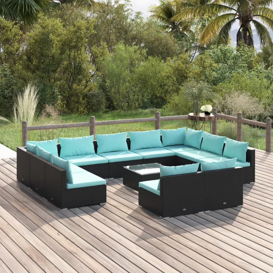 Vidaxl 12-tlg. Garten-lounge-set Mit Kissen Schwarz Poly Rattan günstig online kaufen