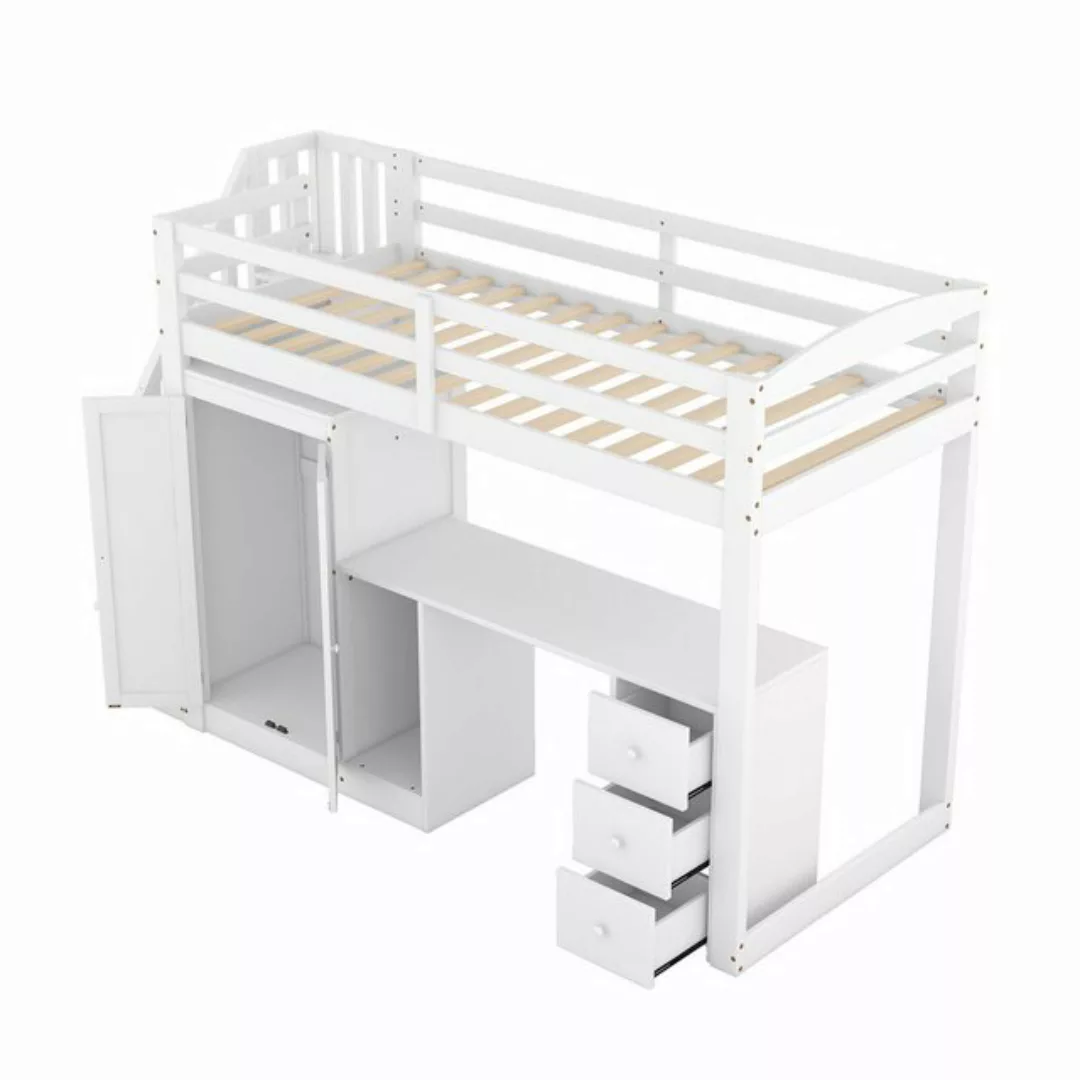 DOPWii Bett 90 x 200cm Hochbett mit Kleiderschrank,Treppe,Schreibtisch,Schu günstig online kaufen