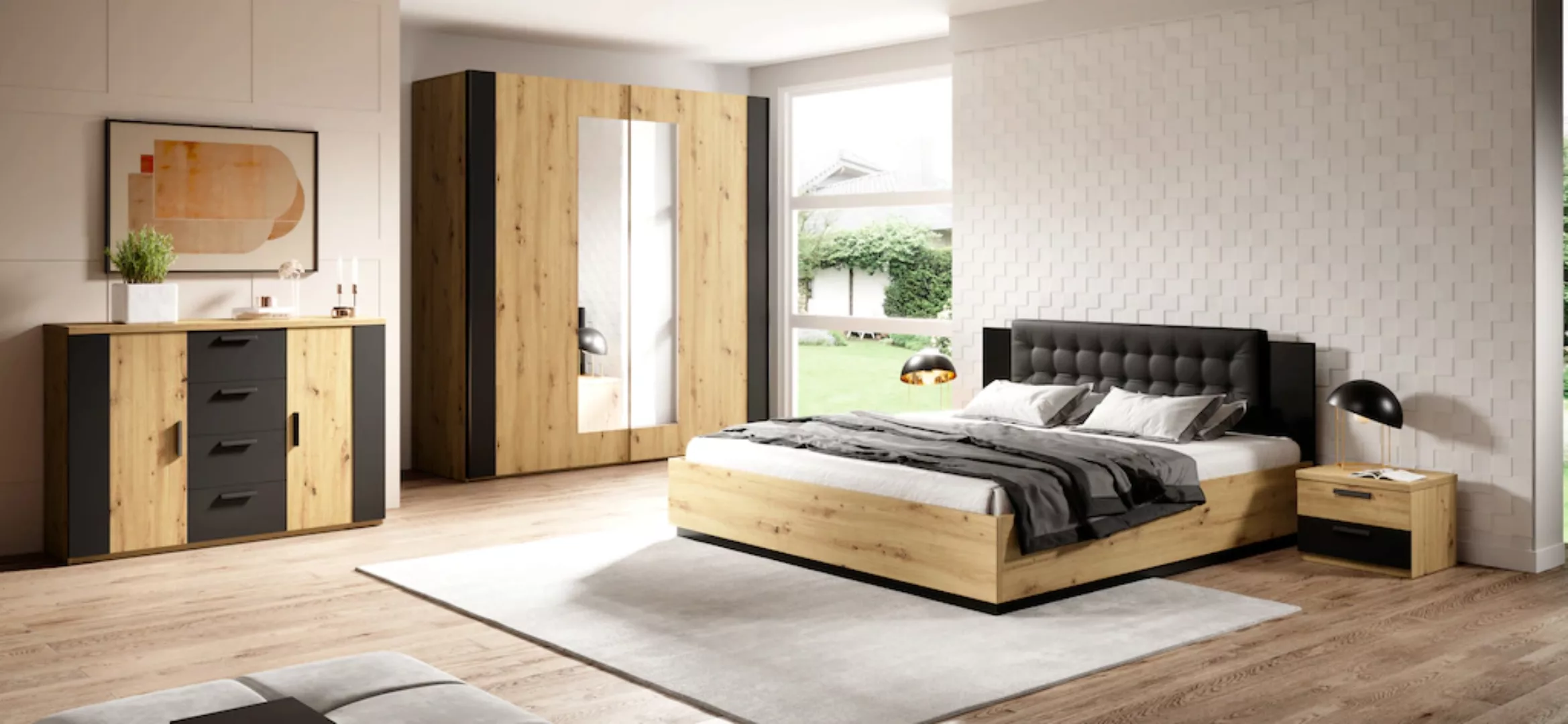 INOSIGN Schlafzimmer-Set "Sigma, Set 4 -St(Kleiderschrank, 2xNako, Bett 180 günstig online kaufen