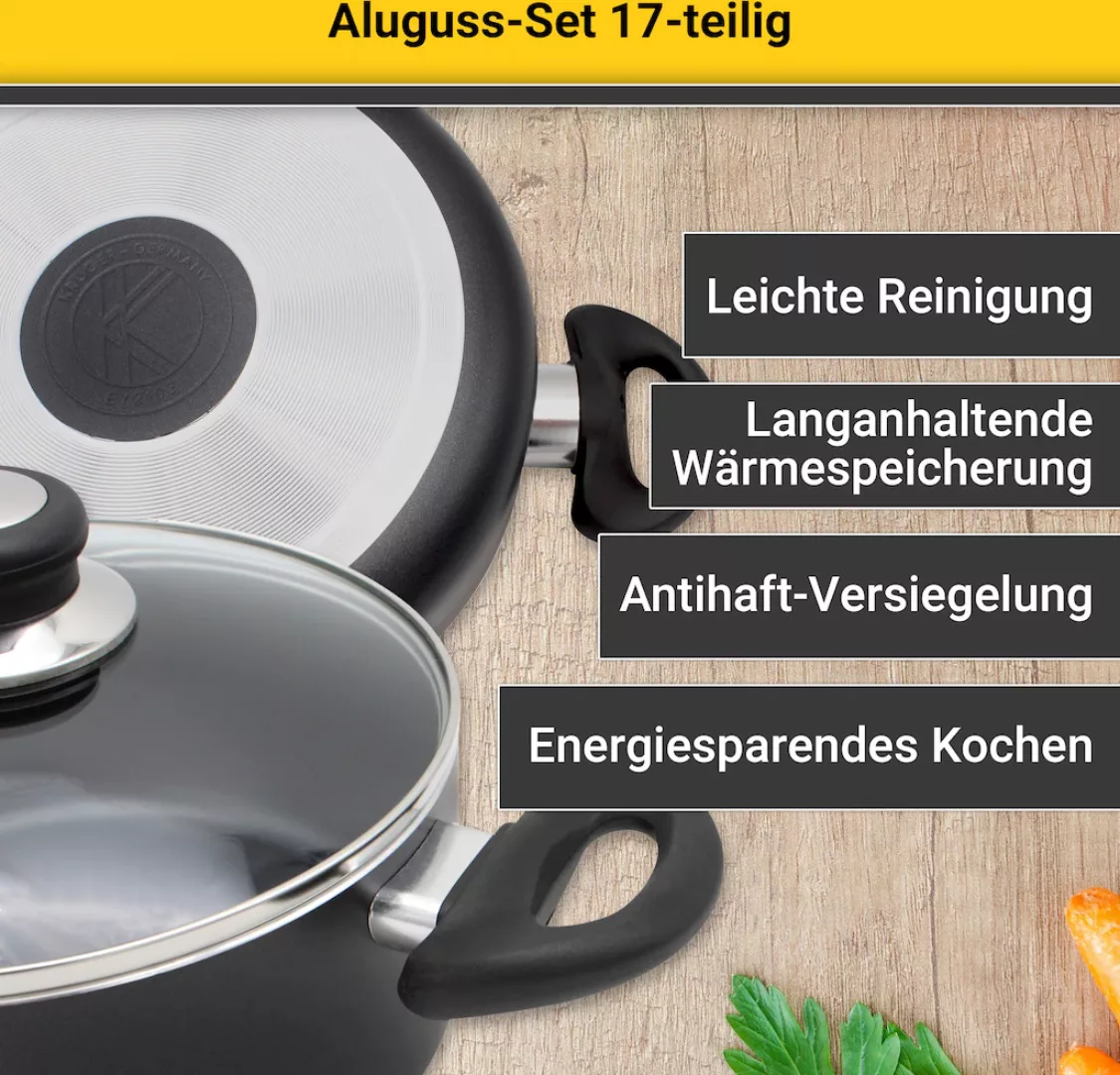 Krüger Topf-Set »Aluguss Topf- und Pfannenset inkl. praktischen Küchenhelfe günstig online kaufen