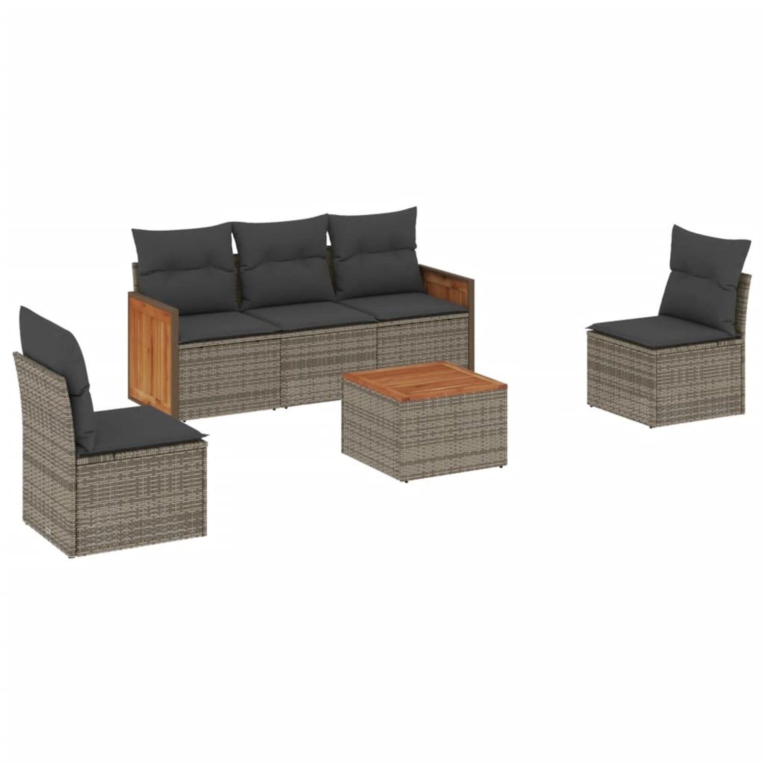 vidaXL 6-Tlg Garten-Sofagarnitur mit Kissen Grau Poly Rattan 3227537 günstig online kaufen