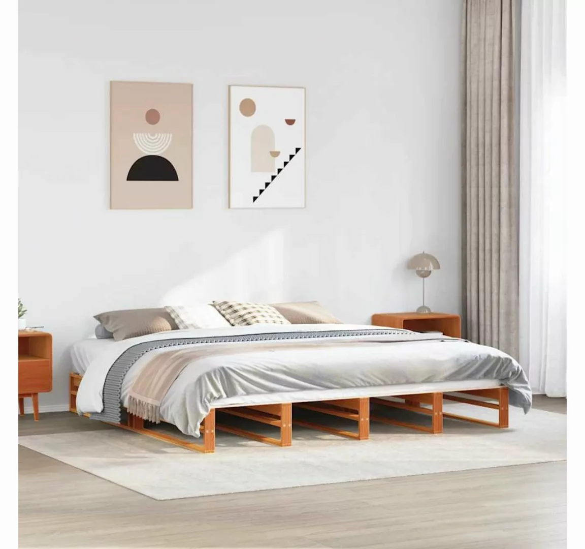 vidaXL Bett, Massivholzbett ohne Matratze Wachsbraun 200x200 Kiefernholz günstig online kaufen