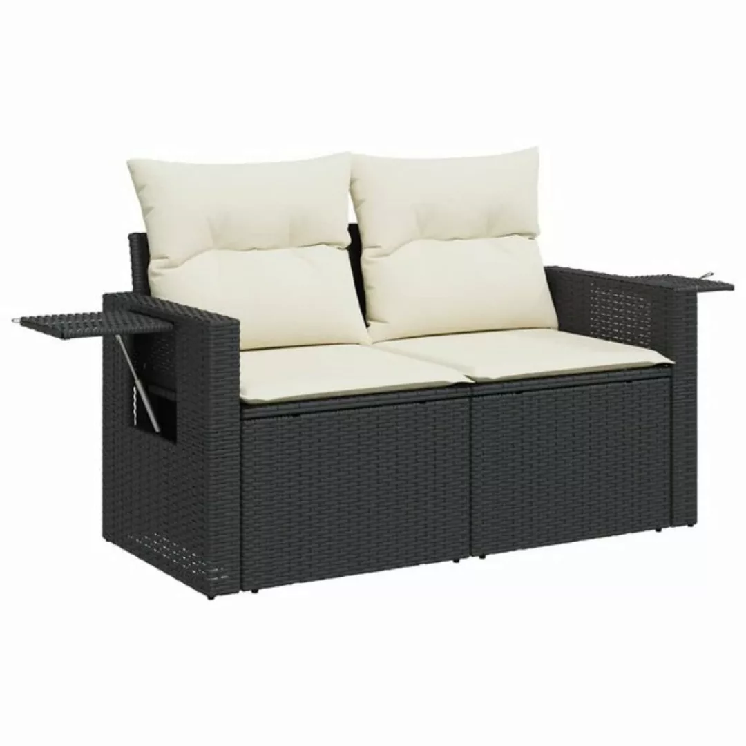 vidaXL Loungesofa Gartensofa mit Kissen 2-Sitzer Schwarz Poly Rattan, 1 Tei günstig online kaufen