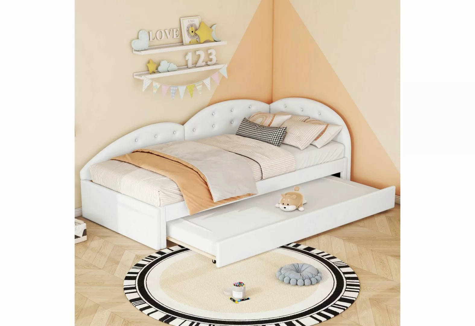 KoDise Kinderbett 90*200cm Kinderbett Polsterbett mit ausziehbarem Bett, PU günstig online kaufen