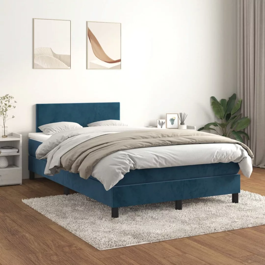 vidaXL Bettgestell Boxspringbett mit Matratze Dunkelblau 120x200 cm Samt Be günstig online kaufen