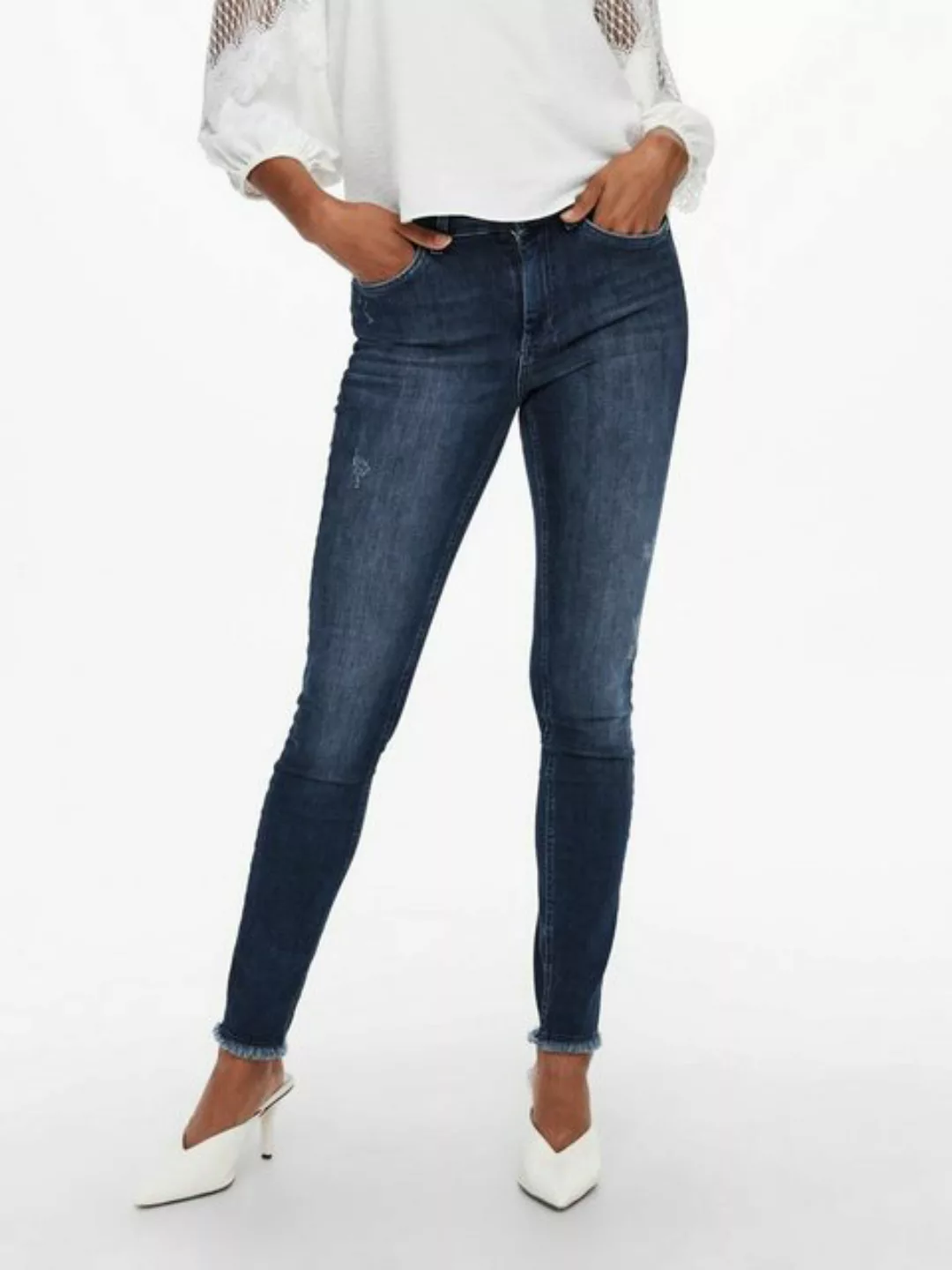 Only Blush Life Mid Skinny Ankle Raw Rea811 Jeans XL Dark Blue Denim günstig online kaufen