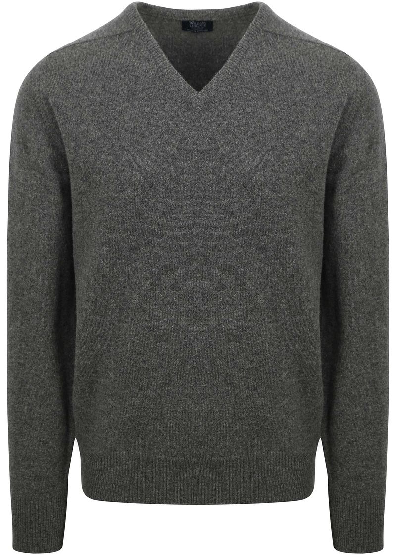 William Lockie V-Auschnitt Pullover Lammwolle Cliff Grau - Größe L günstig online kaufen