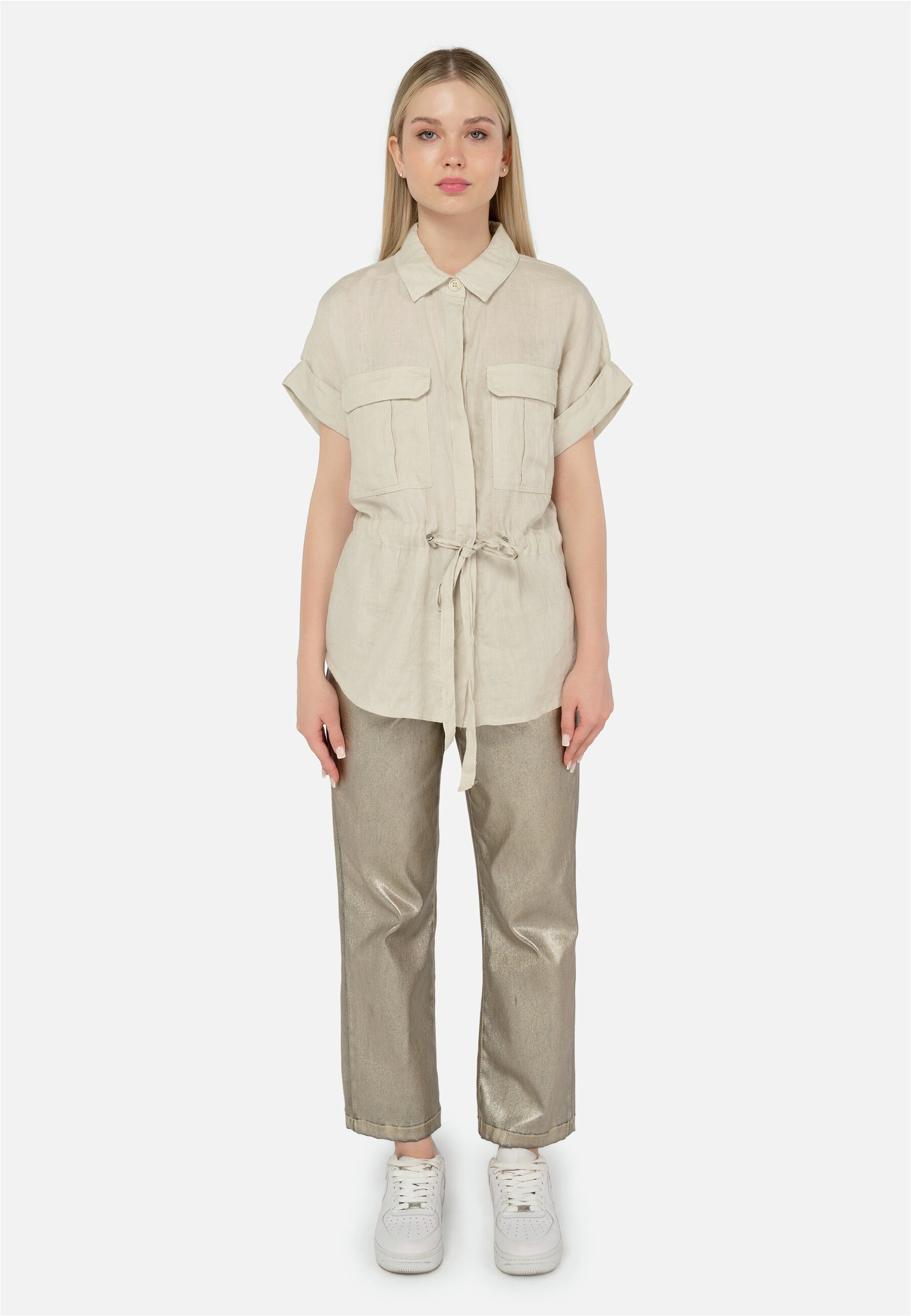 freshlions Klassische Bluse "Zoey", (1 tlg.), mit Bindeband in der Taille günstig online kaufen