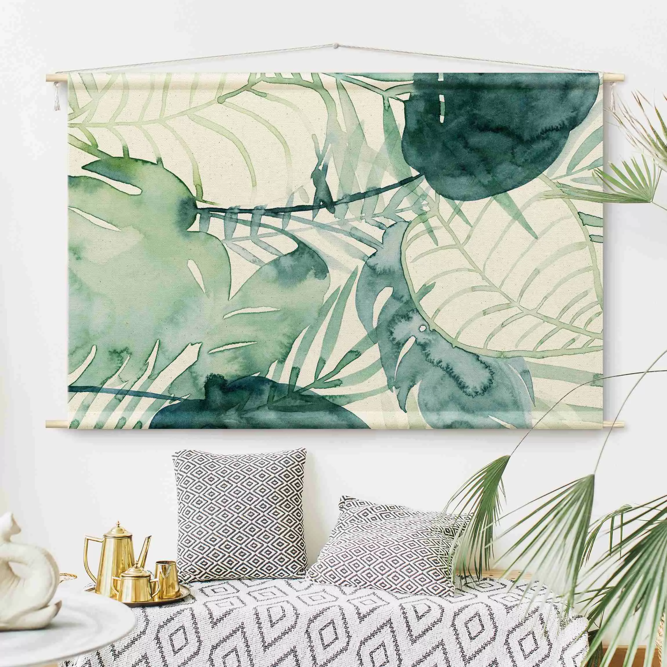 Wandteppich Palmwedel in Wasserfarbe II günstig online kaufen