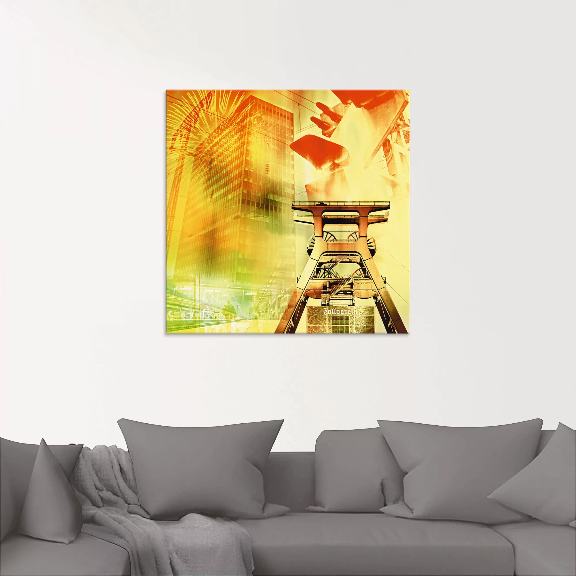 Artland Glasbild "Essen Skyline Abstrakte Collage III", Architektonische El günstig online kaufen