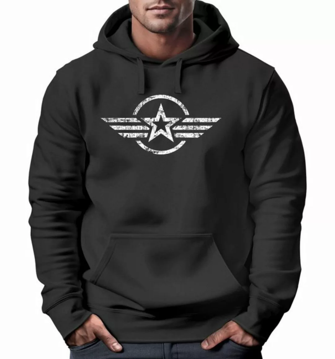 Neverless Hoodie Hoodie Herren Airforce Symbol Stern Army Military Aufdruck günstig online kaufen