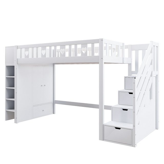 Veepeak Einzelbett Einzelbett, 90*200cm, Klappschrank, Aufbewahrungstreppe( günstig online kaufen