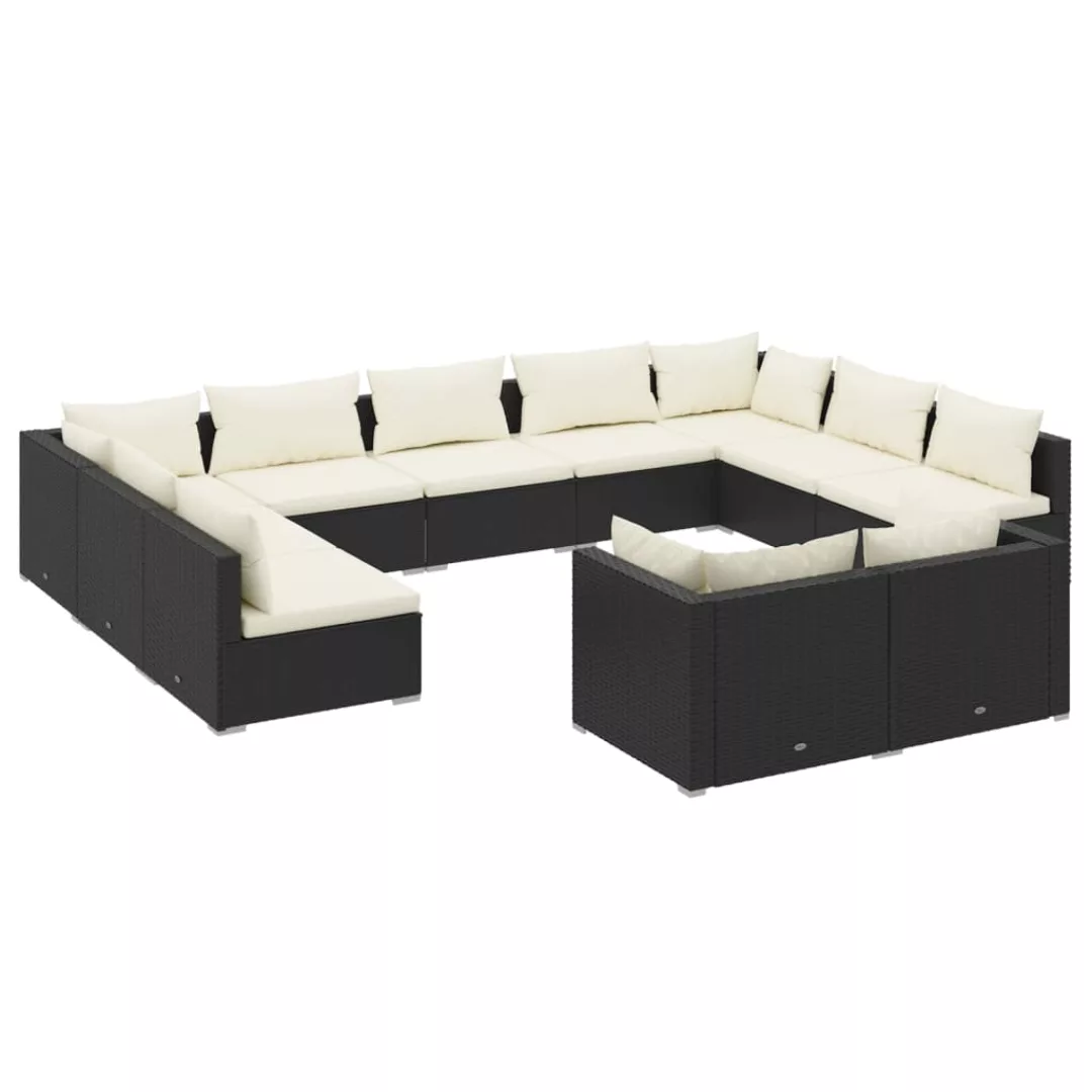 Vidaxl 11-tlg. Garten-lounge-set Mit Kissen Schwarz Poly Rattan günstig online kaufen