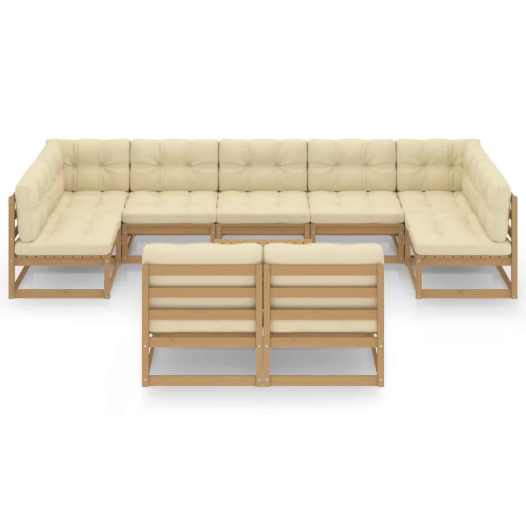 10-tlg. Garten-lounge-set Kissen Honigbraun Kiefer Massivholz günstig online kaufen