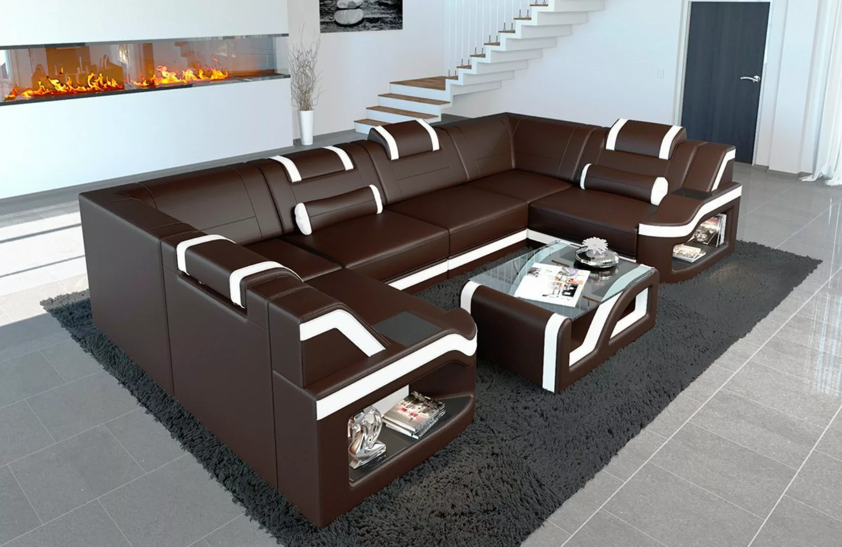 Sofa Dreams Wohnlandschaft Ledercouch Sofa Leder Padua U Form Ledersofa, Co günstig online kaufen