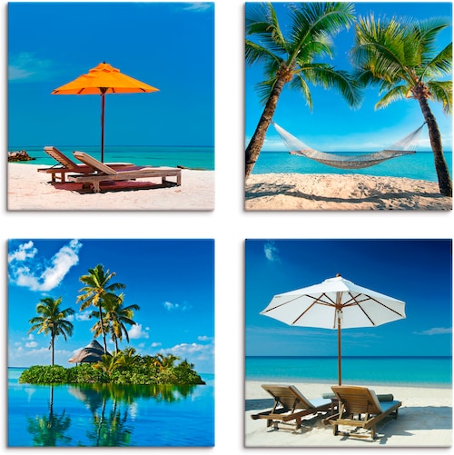 Artland Leinwandbild »Tropisches Paradies«, Strand, (4 St.), 4er Set, versc günstig online kaufen