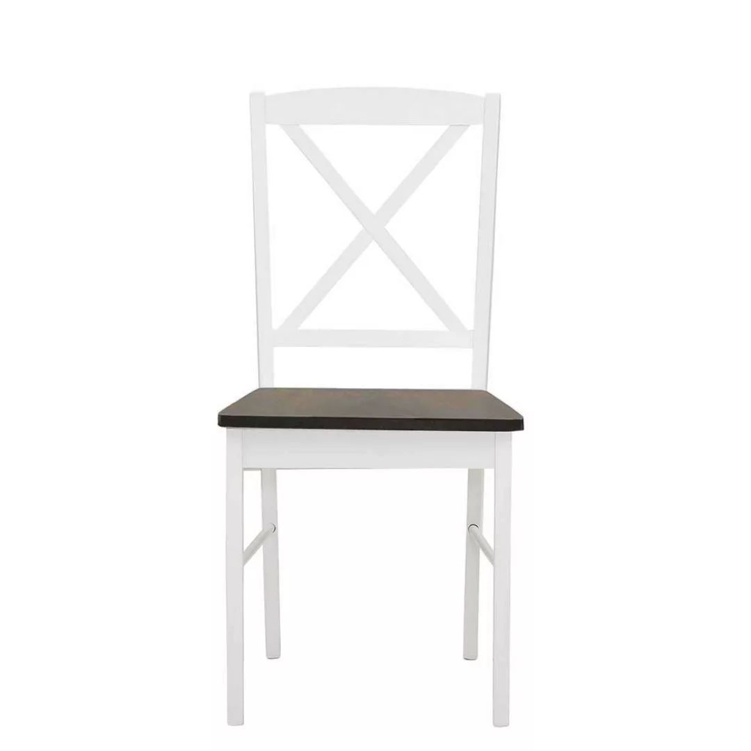 2 Stühle Landhaus 47 cm Sitzhöhe Weiß und Dunkelbraun (2er Set) günstig online kaufen
