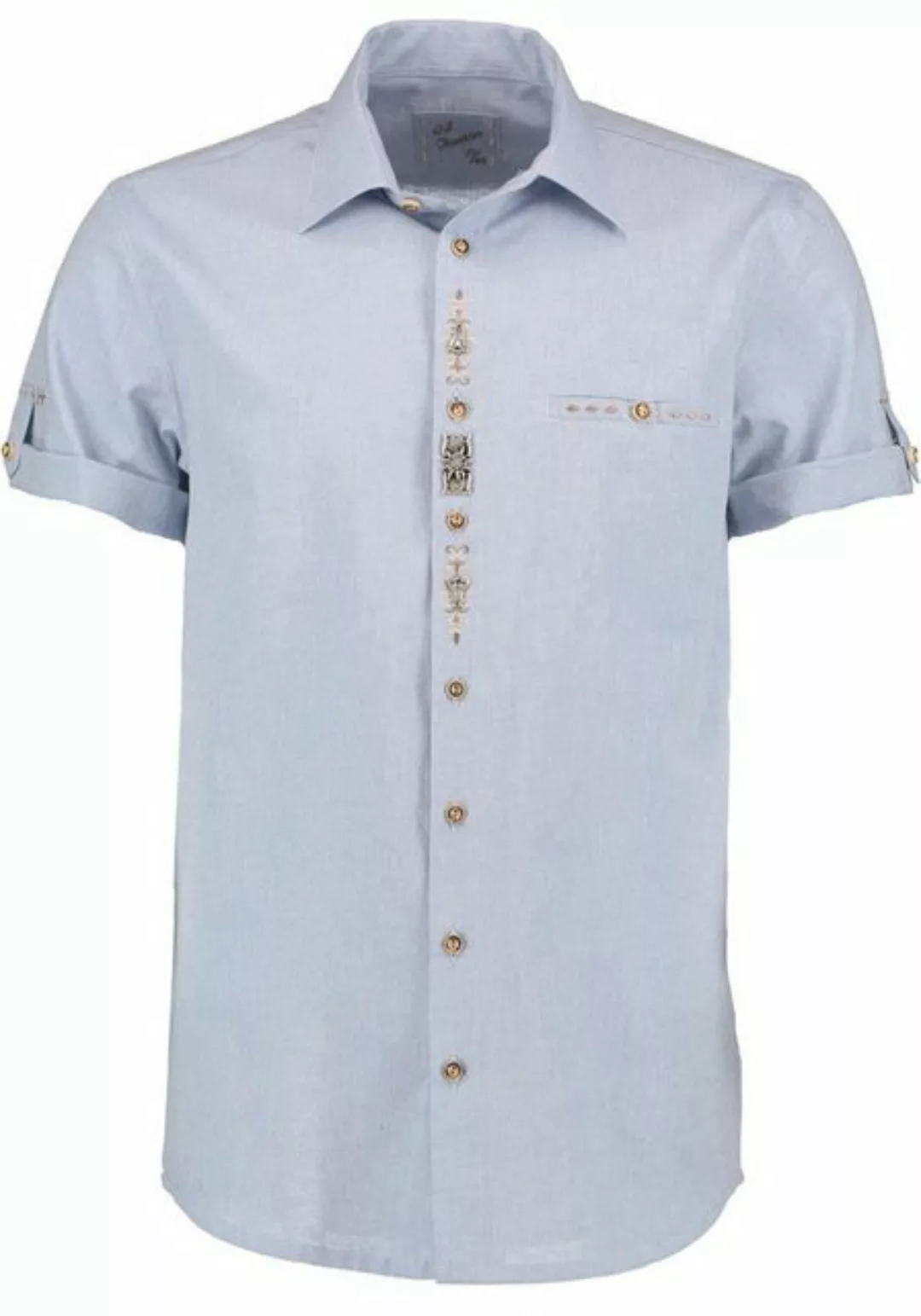 OS-Trachten Trachtenhemd Flino Kurzarmhemd mit Edelweiß-Zierteil auf der Kn günstig online kaufen