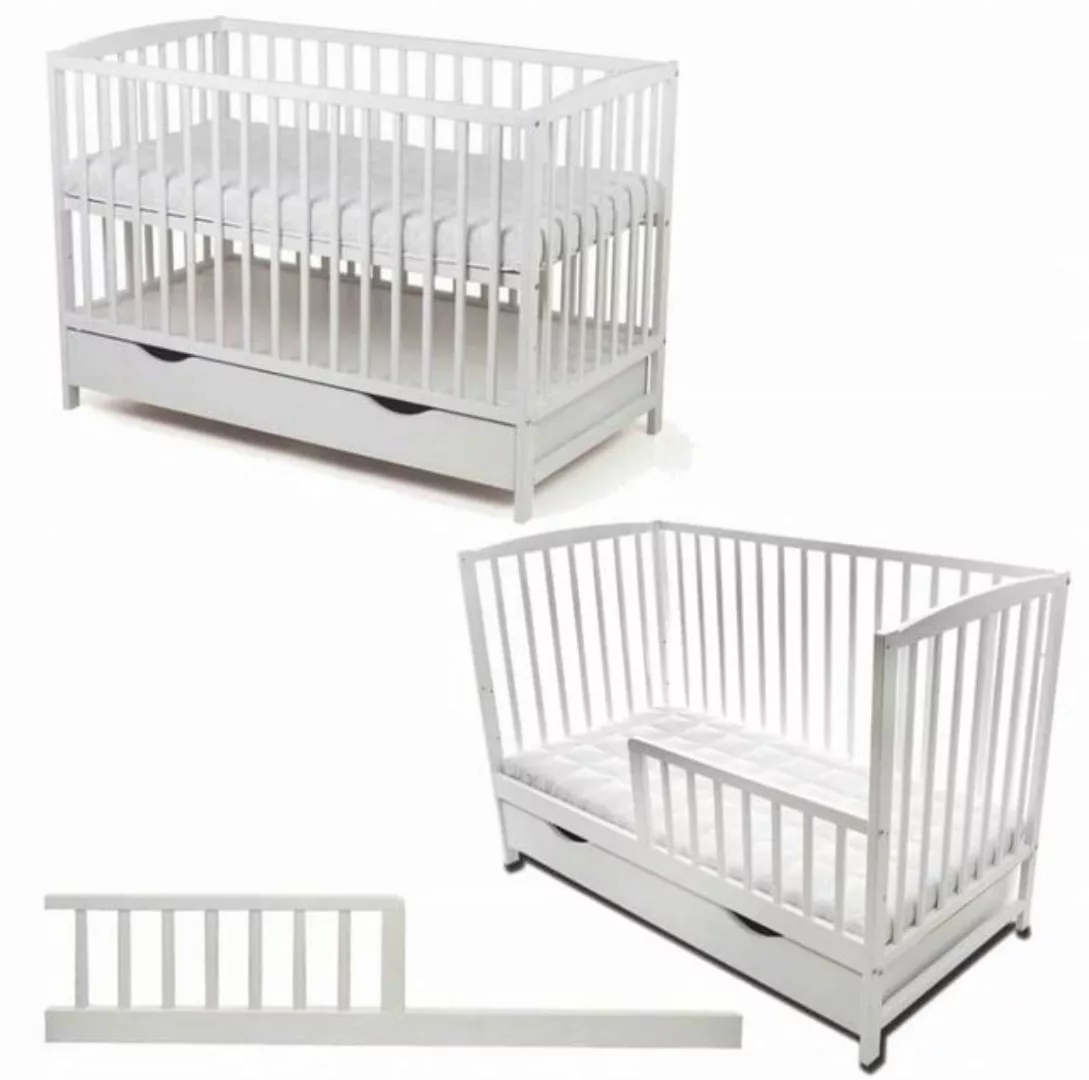 Babyhafen Babybett Kinderbett weiß Schutzgitter 60 × 120 cm mit Schublade U günstig online kaufen