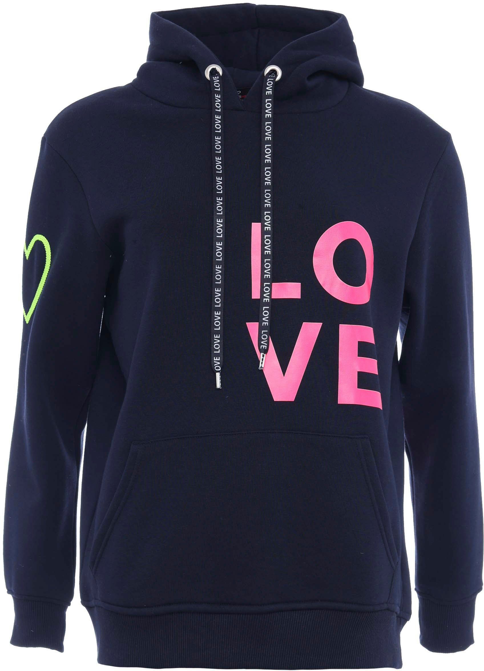 Zwillingsherz Kapuzensweatshirt mit gesticktem Neon Herz günstig online kaufen