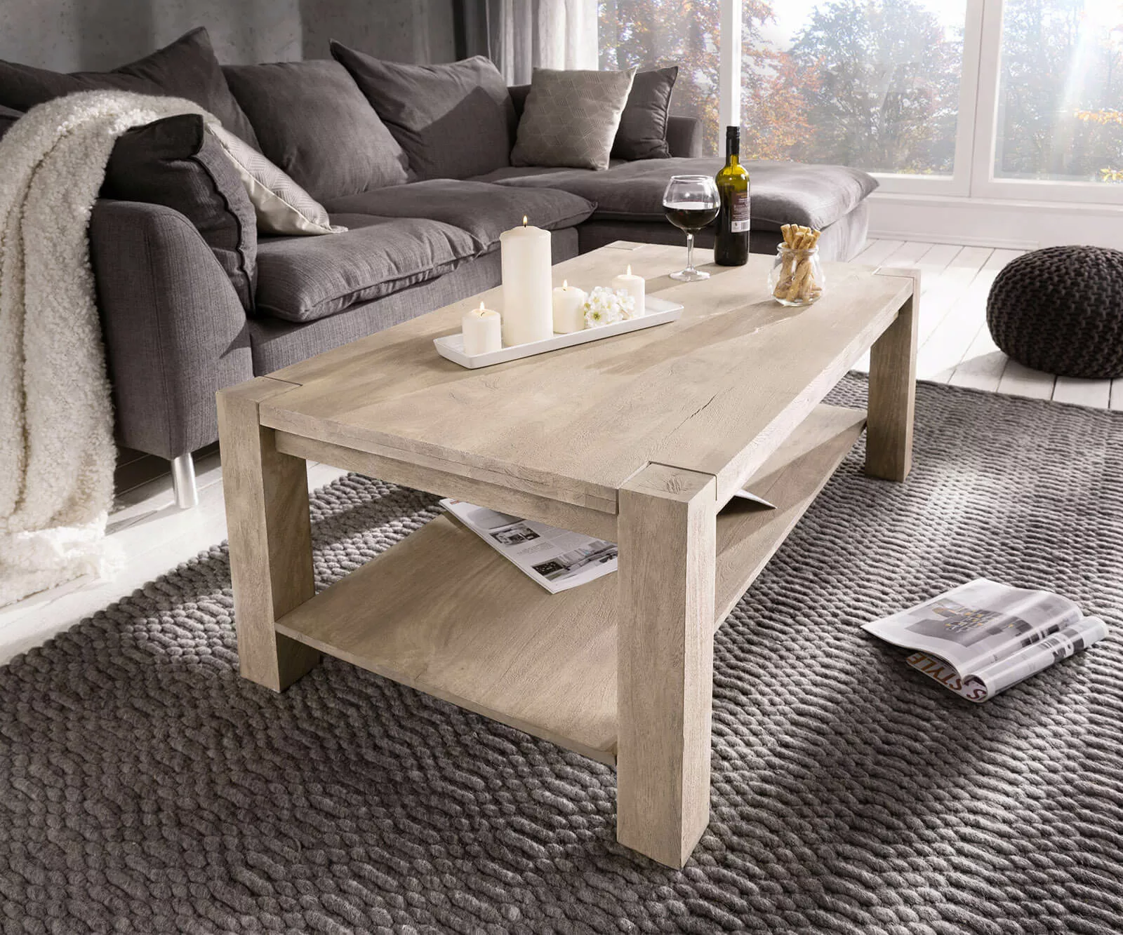 Couchtisch Indra Akazie Champagner 120x70 Ablage massiv günstig online kaufen