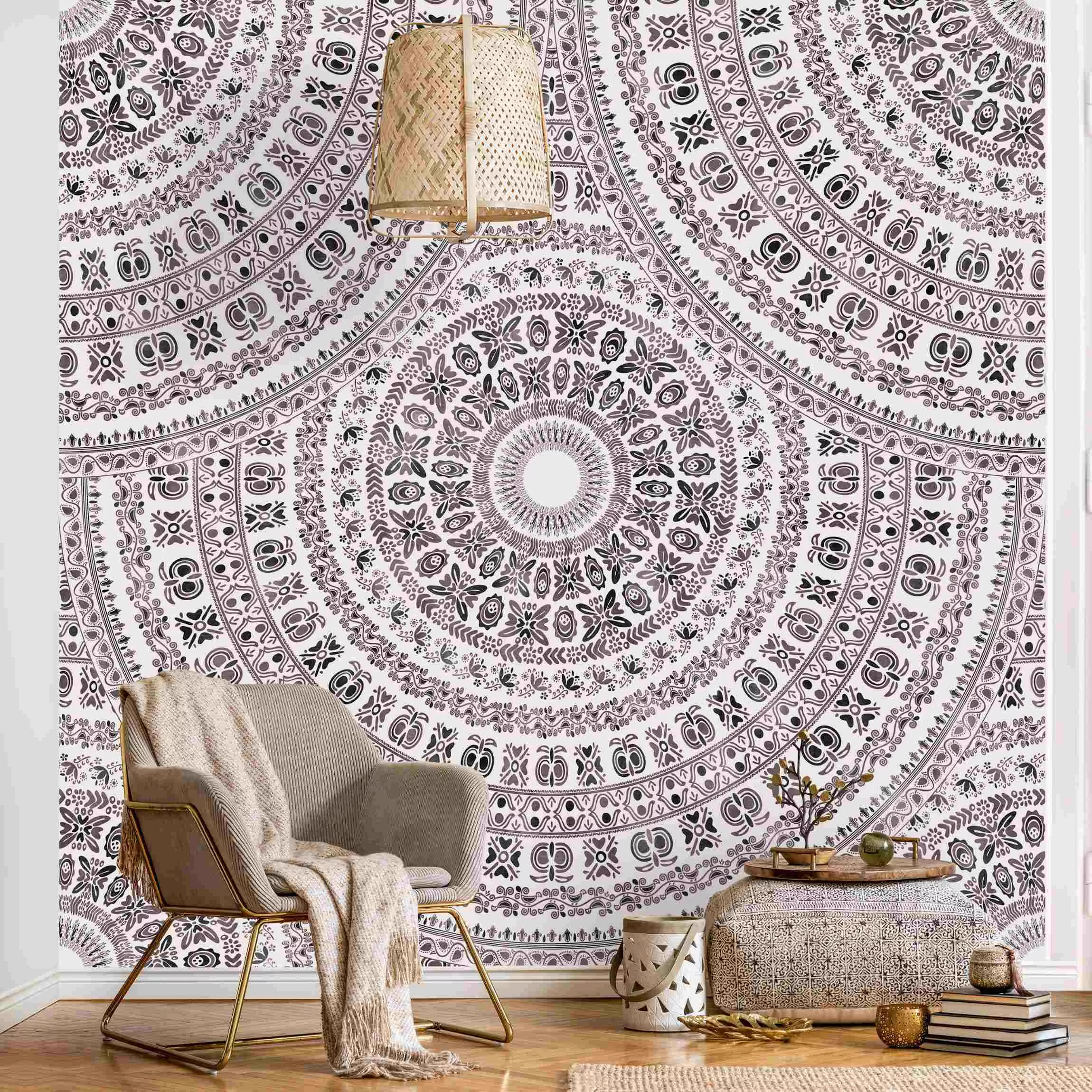 Fototapete Großes Boho Mandala in Braunschwarz II günstig online kaufen