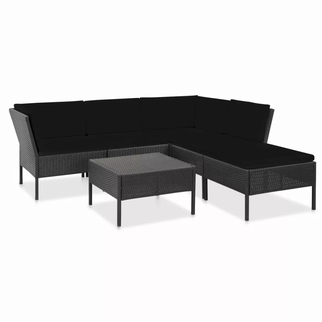 6-tlg. Garten-lounge-set Mit Auflagen Poly Rattan Schwarz günstig online kaufen