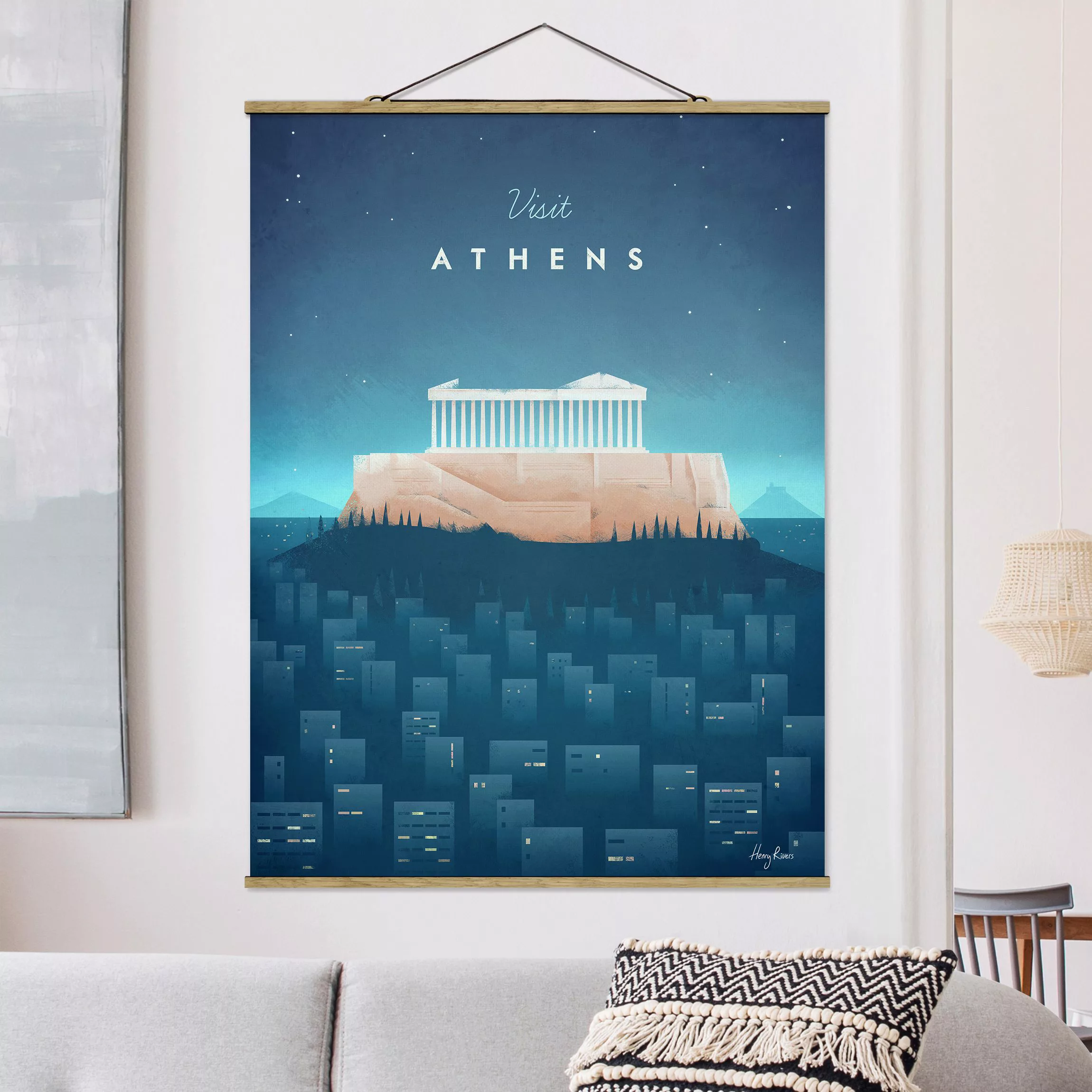 Stoffbild Architektur mit Posterleisten - Hochformat Reiseposter - Athen günstig online kaufen
