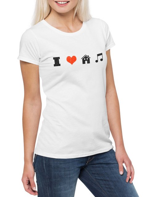 Urban Backwoods Print-Shirt I Love House Music Damen T-Shirt Elektro Electr günstig online kaufen