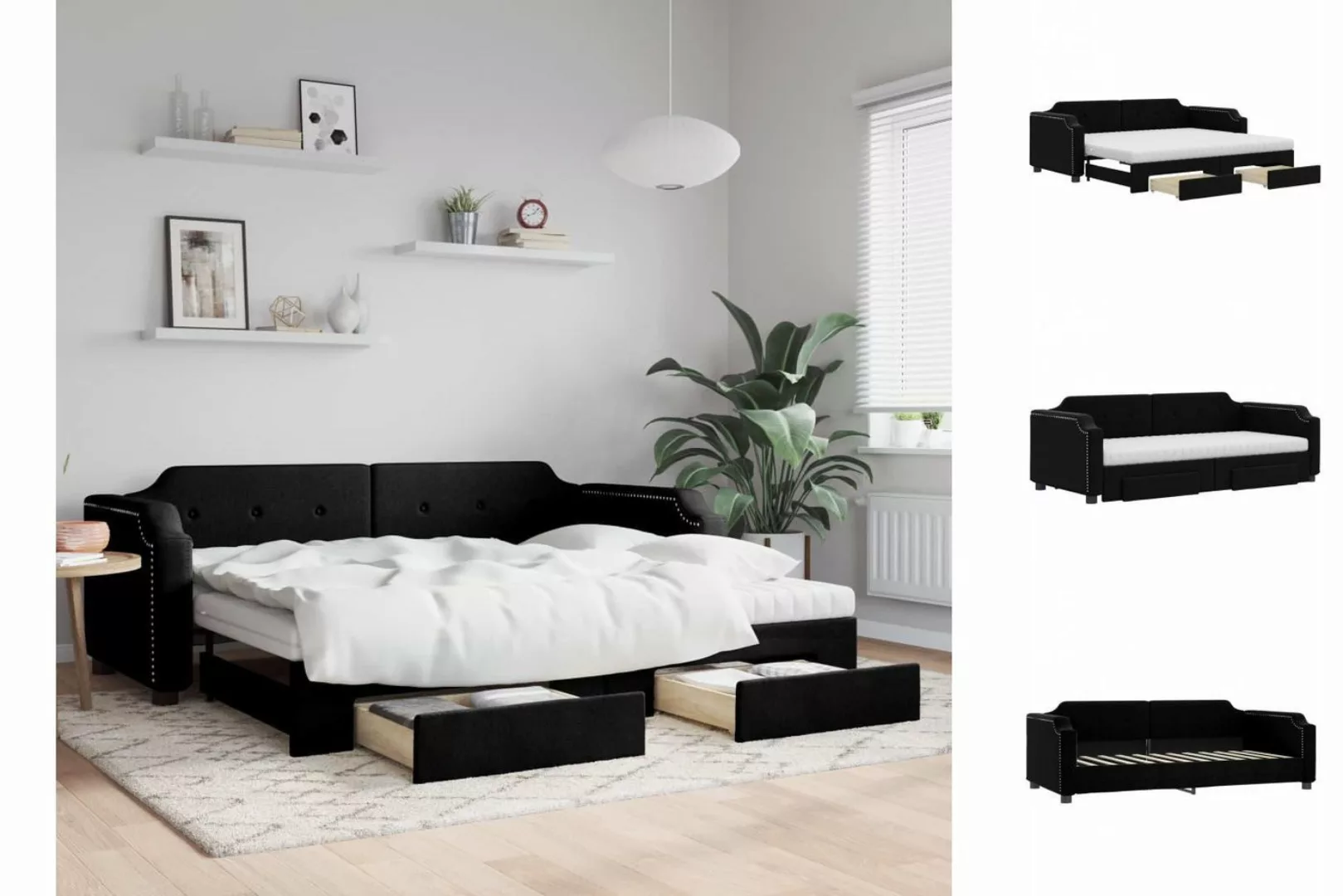 vidaXL Gästebett Gästebett Tagesbett Ausziehbar mit Schubladen Schwarz 80x2 günstig online kaufen