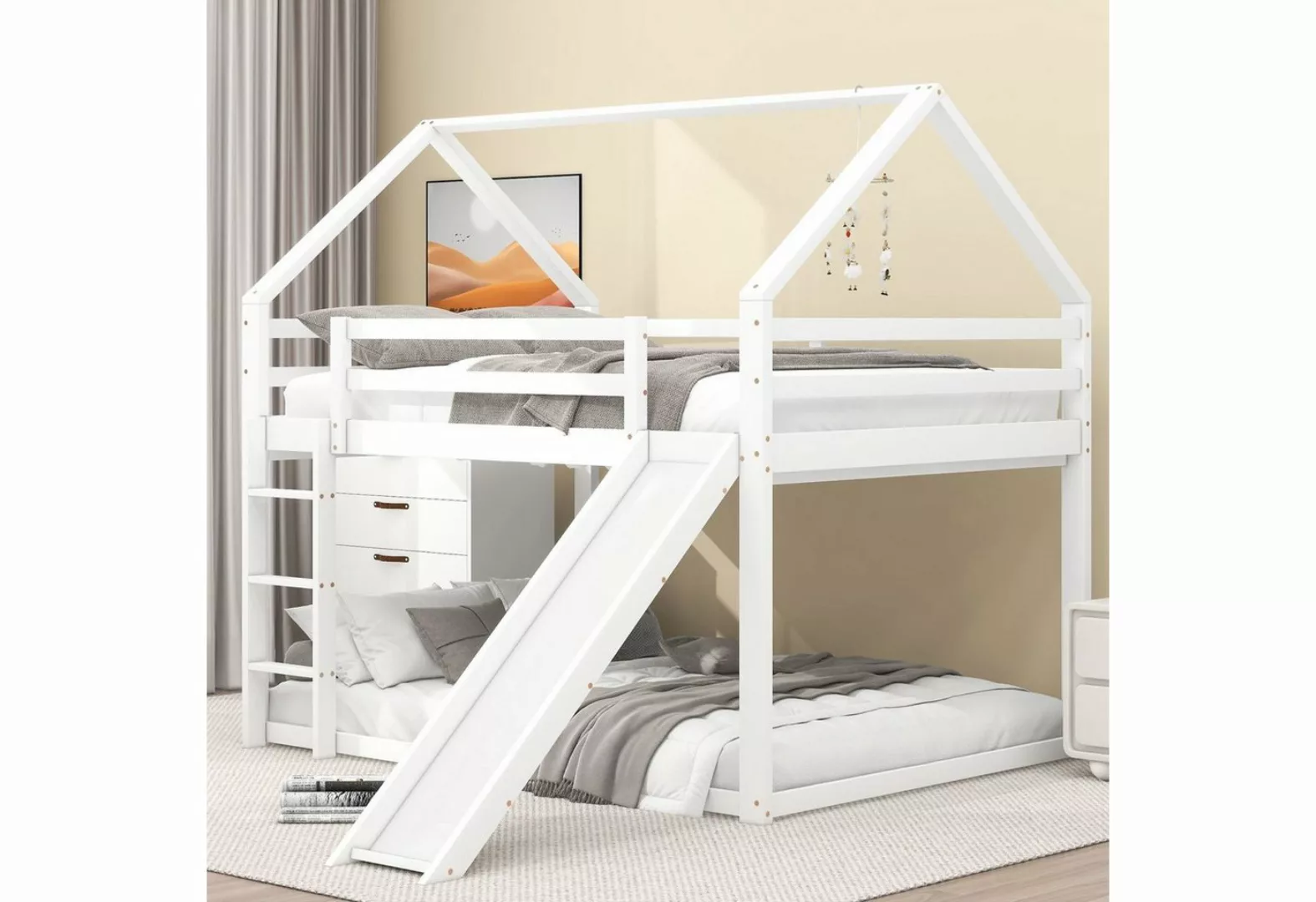 SEEZSSA Etagenbett Hochbett Kinderbett mit Treppe und Rutsche, Doppelbett 1 günstig online kaufen