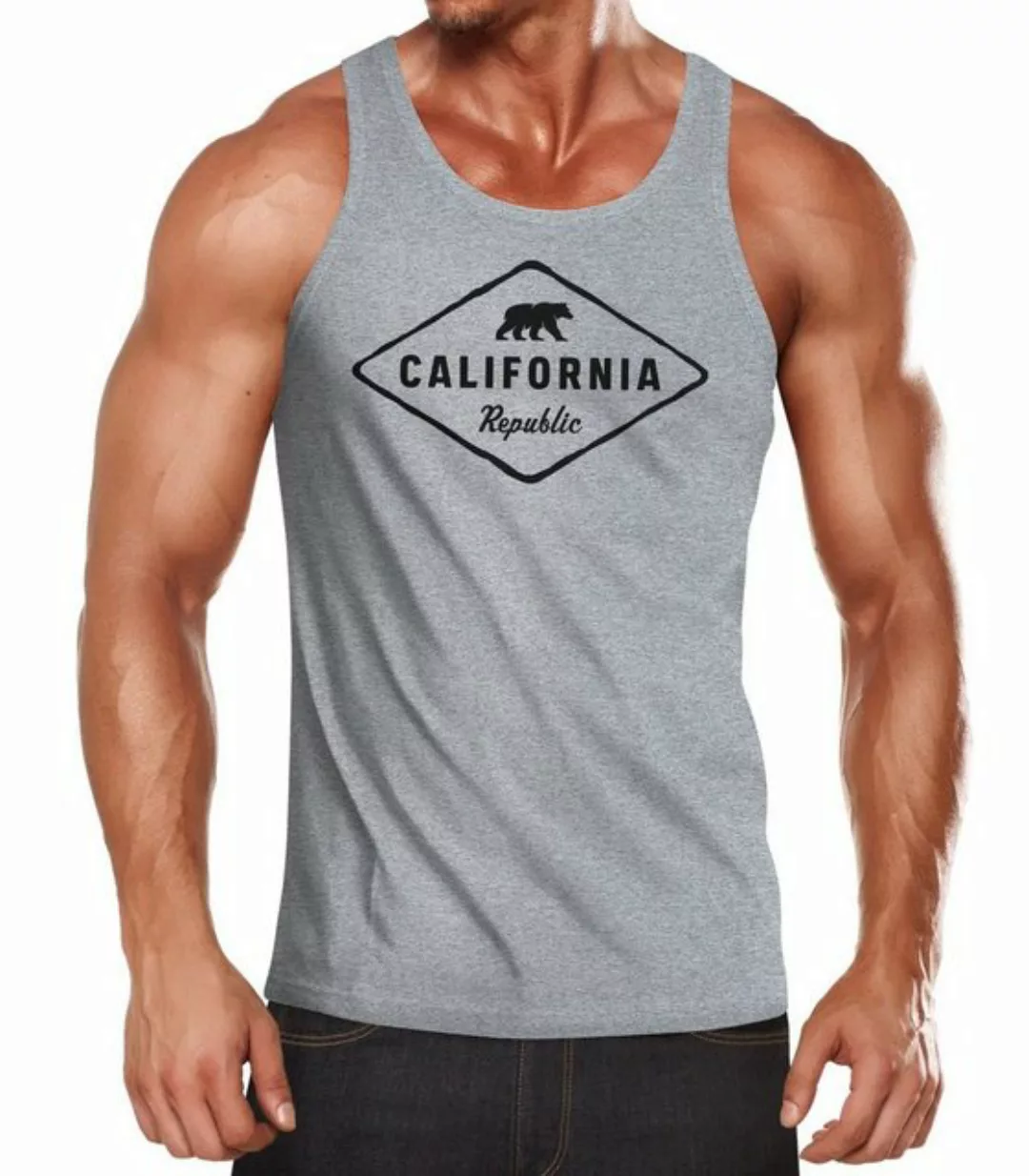 Neverless Tanktop Herren Tank-Top California Republic Bear Badge Bär Sunshi günstig online kaufen