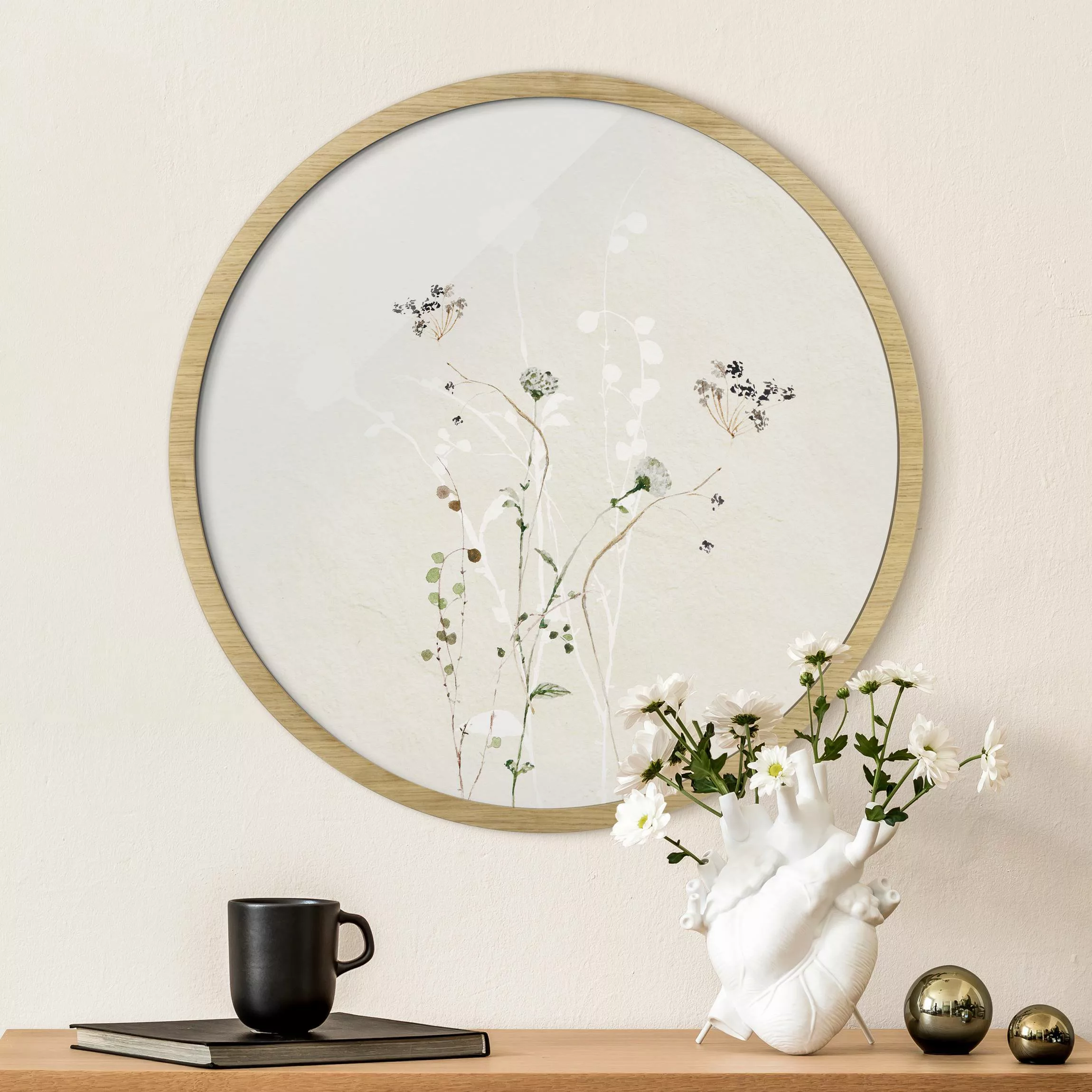 Rundes Gerahmtes Bild Japanisches Ikebana II günstig online kaufen