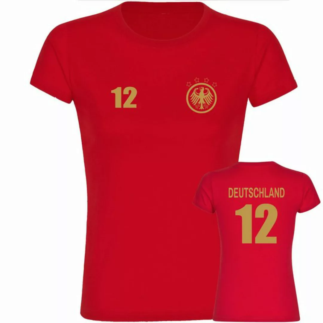 multifanshop T-Shirt Damen Deutschland - Adler Retro Trikot 12 Gold - Fraue günstig online kaufen