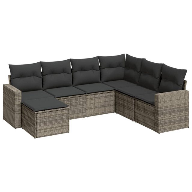 vidaXL Sofaelement 7-tlg. Garten-Sofagarnitur mit Kissen Grau Poly Rattan ( günstig online kaufen