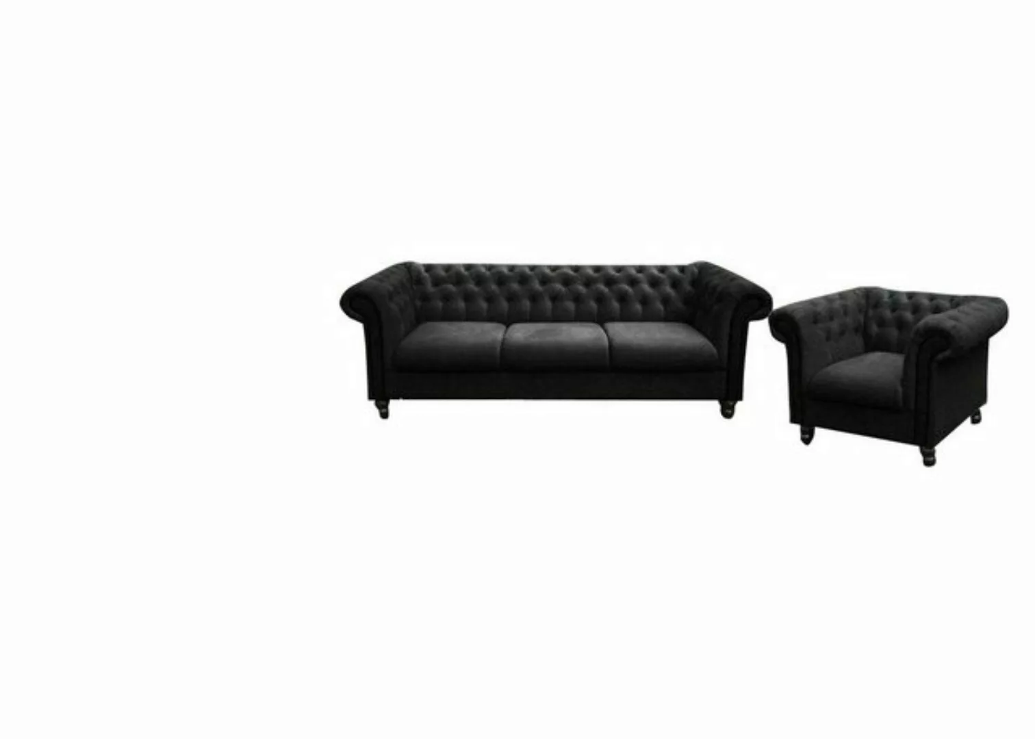 JVmoebel Sofa Schwarze Chesterfield Sofagarnitur Chesterfield Design Wohnzi günstig online kaufen