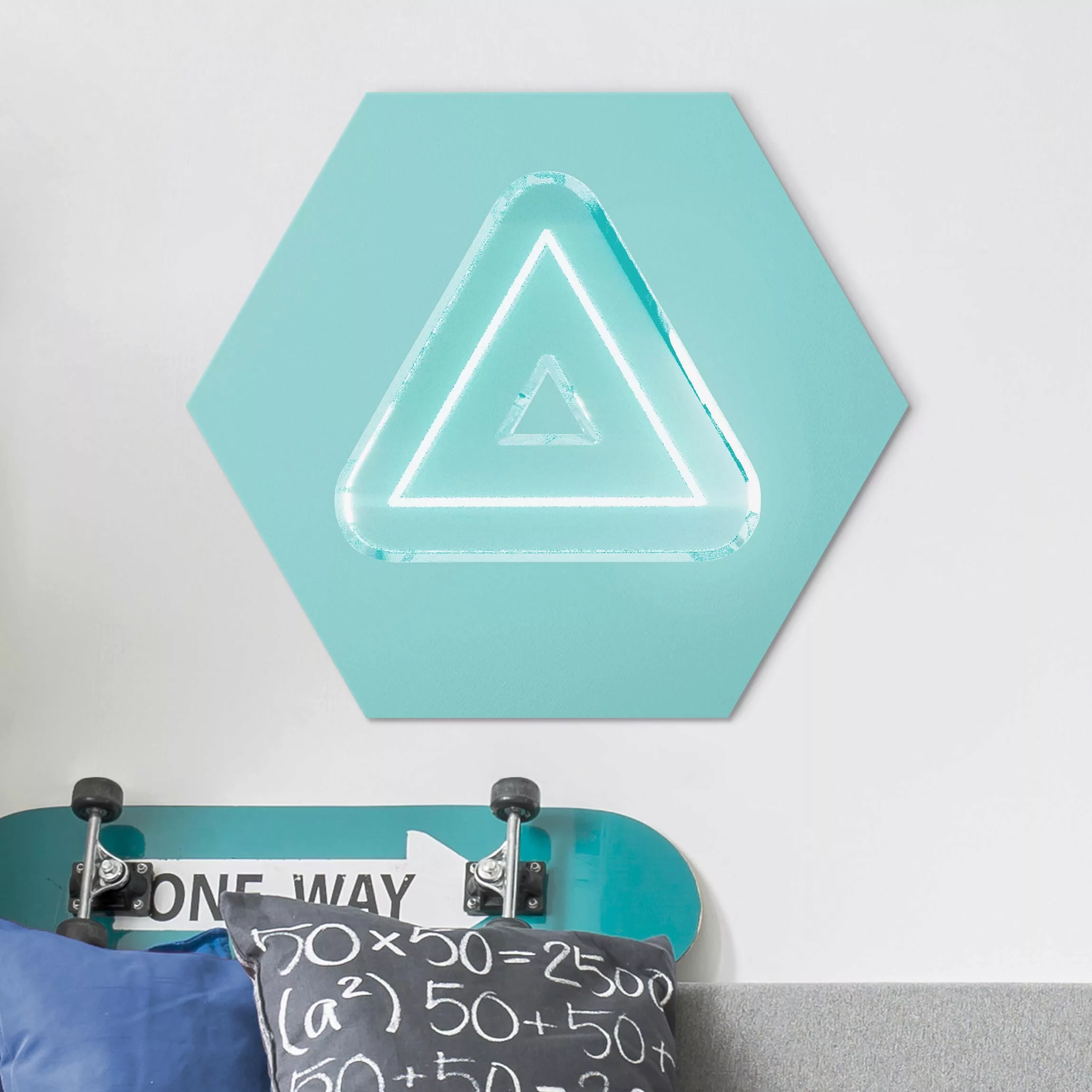 Hexagon-Alu-Dibond Bild Neon Gamer Symbol Dreieck günstig online kaufen