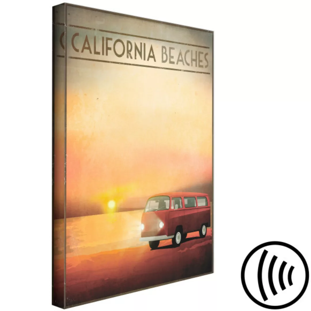 Wandbild Kalifornischer Strand mit Retro-VW - Sonnenuntergang am Meer XXL günstig online kaufen