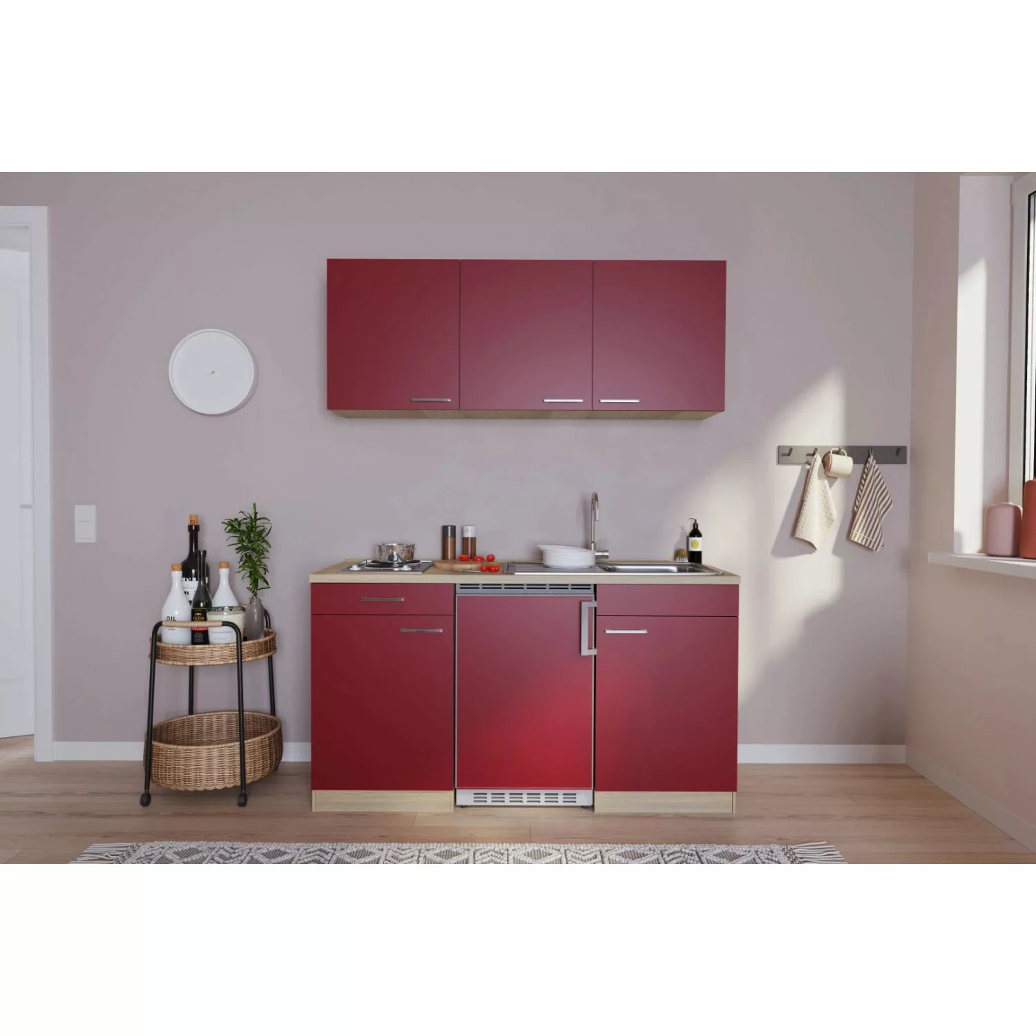 Respekta Küchenzeile KB150ESR 150 cm Rot-Eiche Sägerau günstig online kaufen