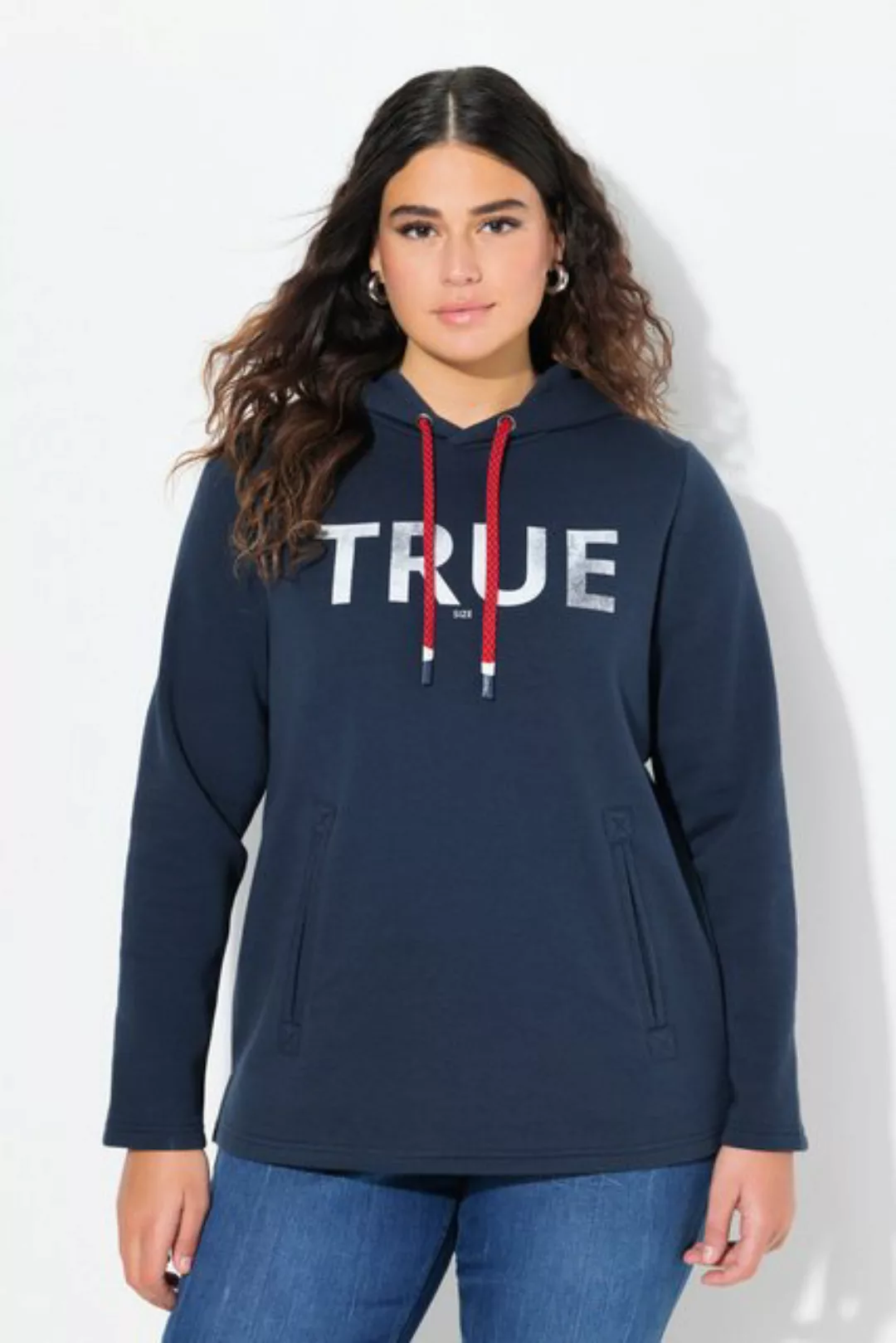 Ulla Popken Sweatshirt Hoodie True Kapuze Kordel Taschen Langarm günstig online kaufen