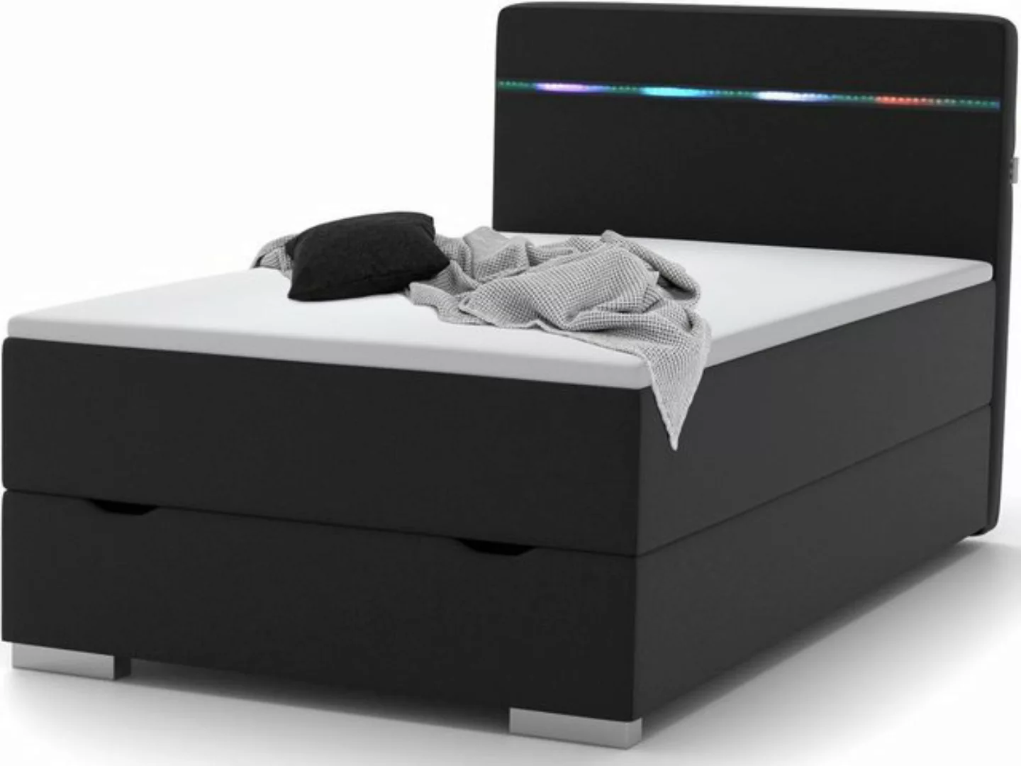 wonello Boxspringbett Monza, inkl. LED-Beleuchtung, Bettkasten, 2x USB-Ansc günstig online kaufen