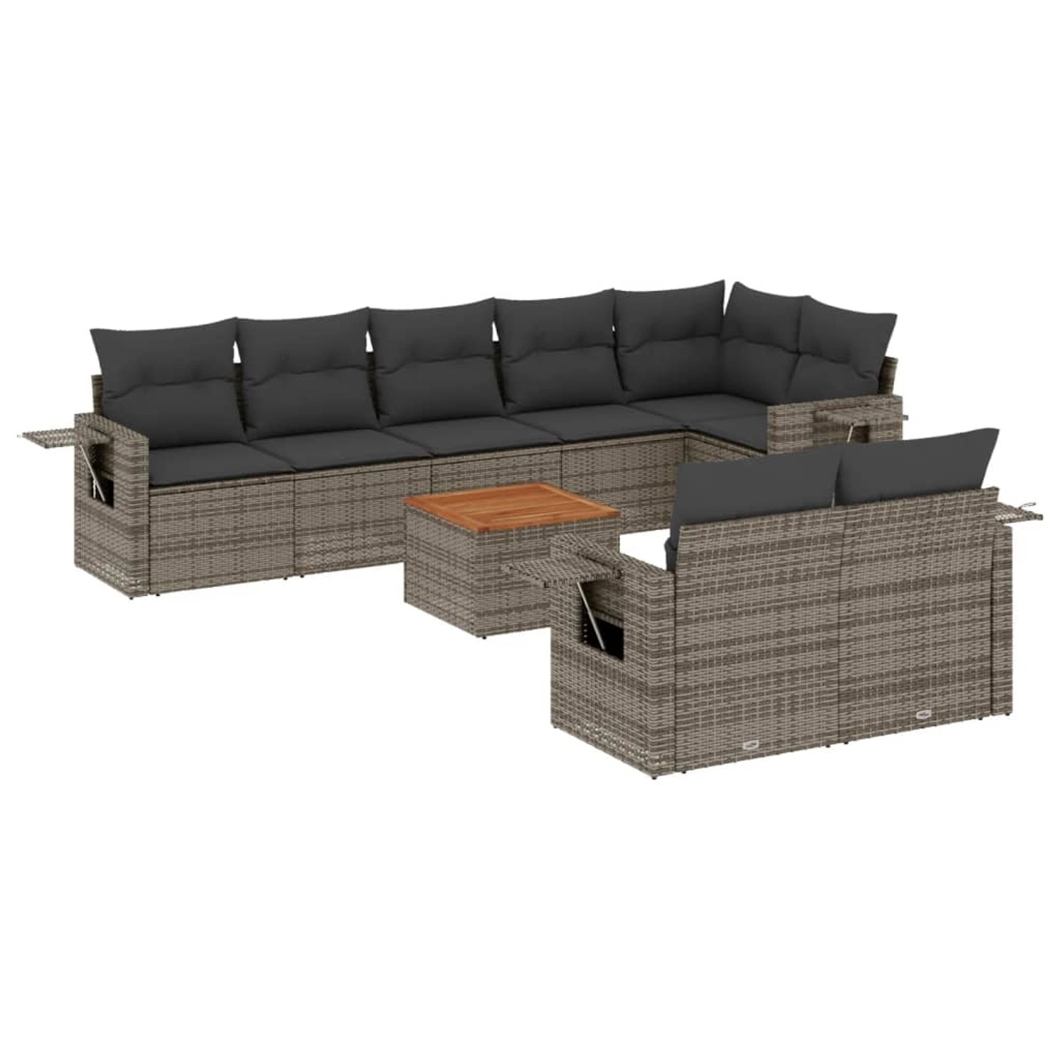 vidaXL 9-Tlg Garten-Sofagarnitur mit Kissen Grau Poly Rattan 3256984 günstig online kaufen